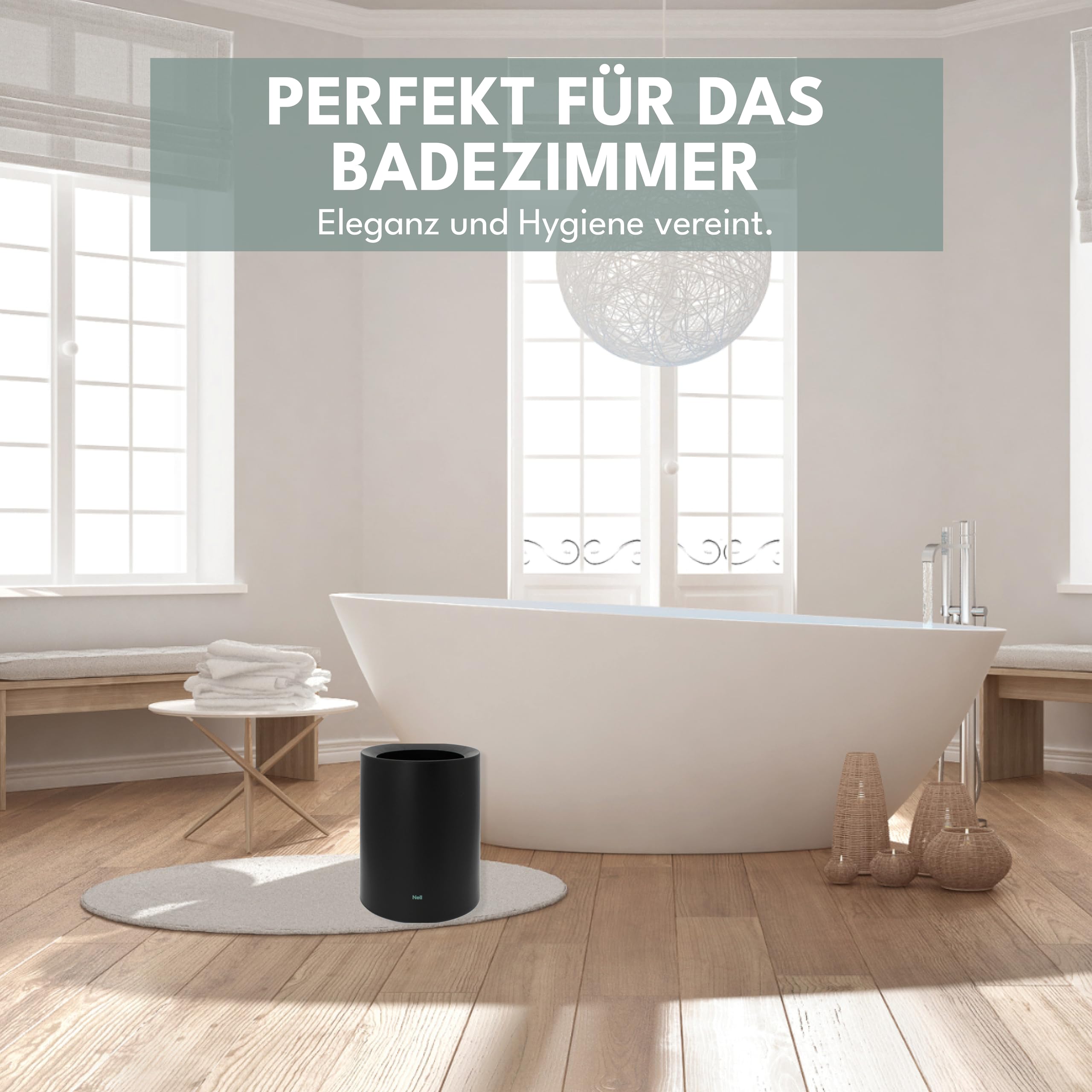 Nell Cubo de basura para oficina de 12 litros, color negro mate, ideal para oficina, cocina y salón, elegante y versátil, plástico duradero, elegante y práctico (negro, 12 l sin tapa)