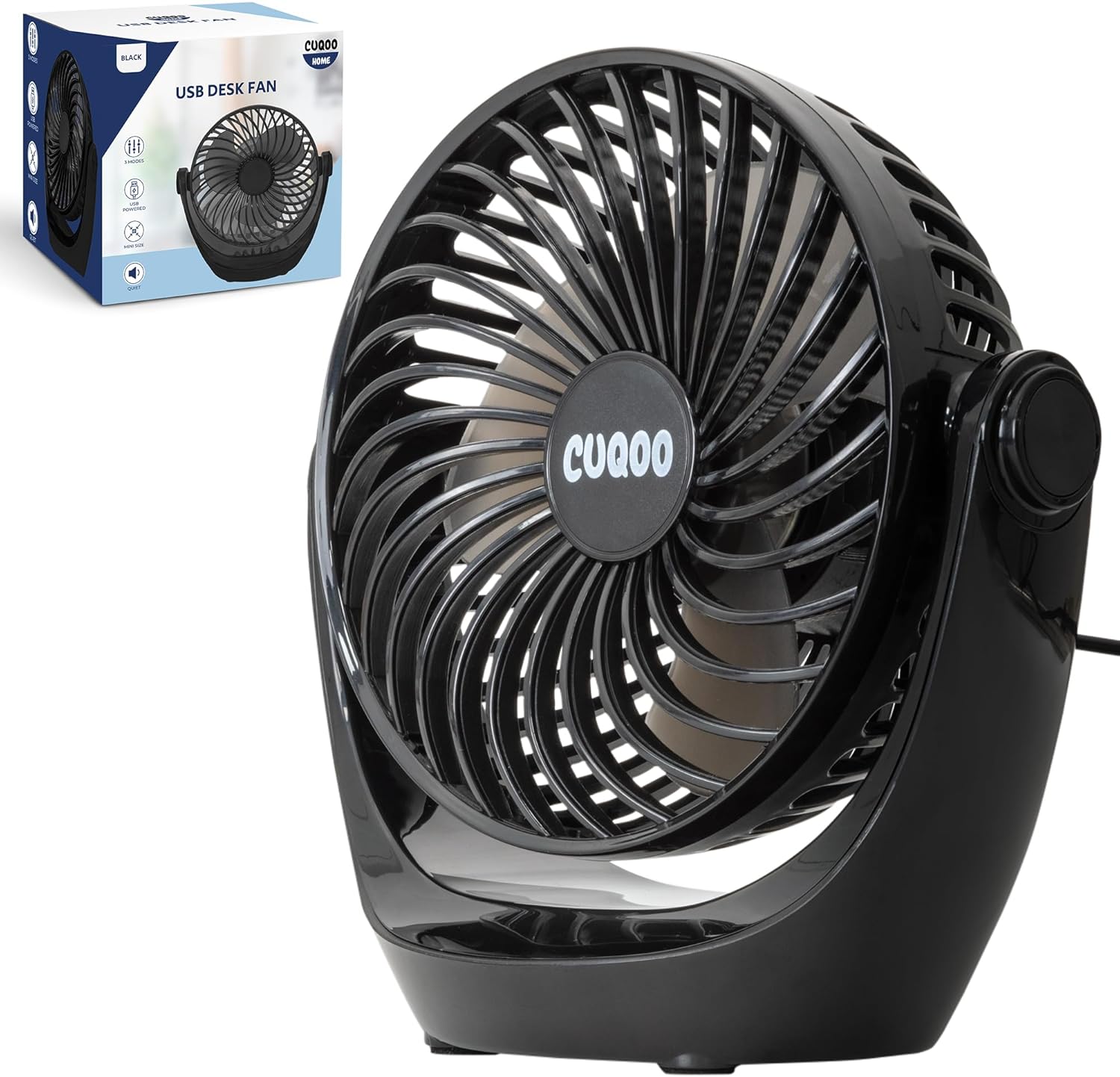 CUQOO Powerful USB Desk Fan - Mini Desk Fan with 3 Speed Settings - 360 ...