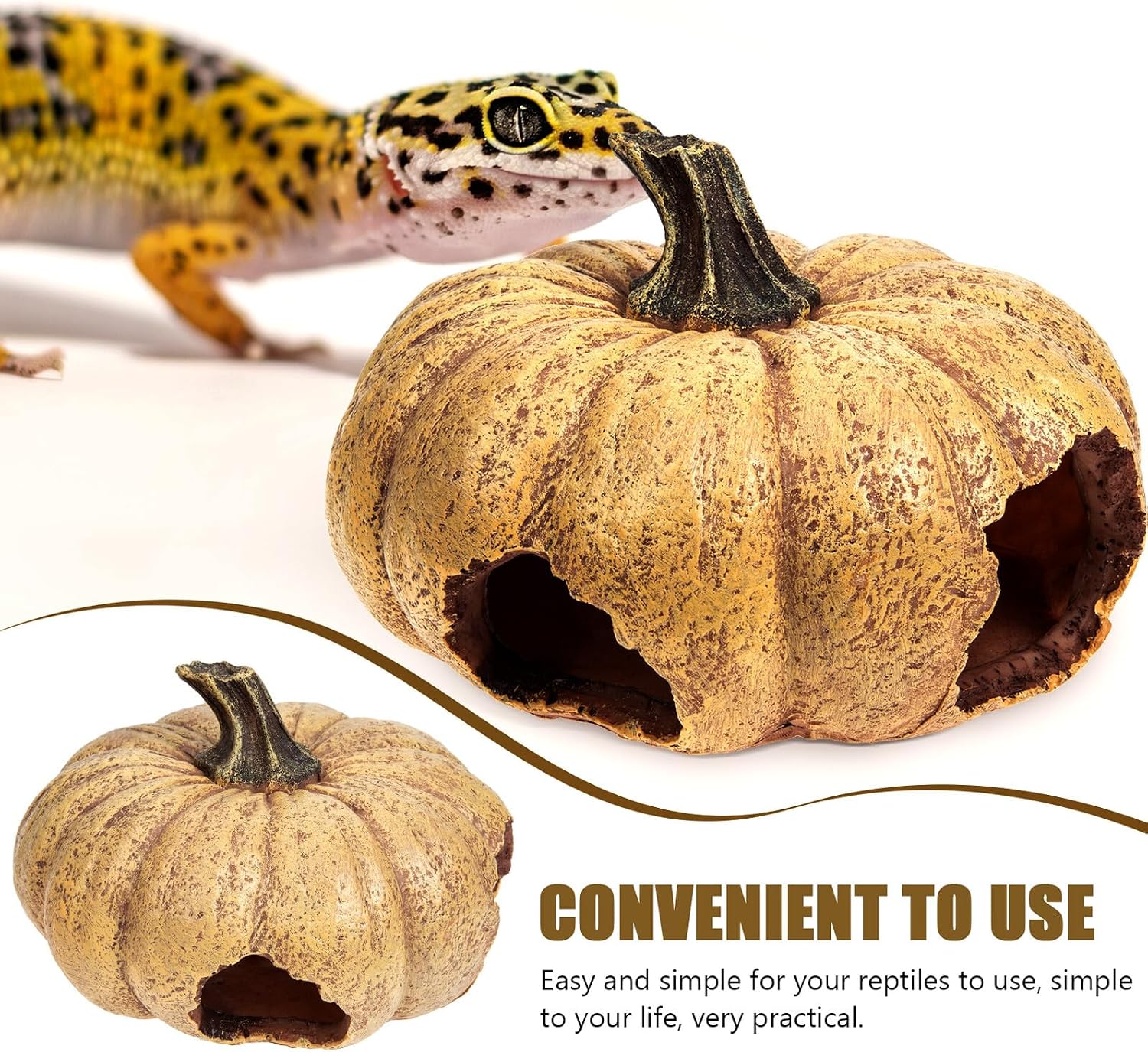 Abaodam Pumpkin Reptile Hideout Cave Wear-Resistant Resin Terrarium Decor for Desert Habitat Suitable for Lizards Amphibians and Small Reptiles