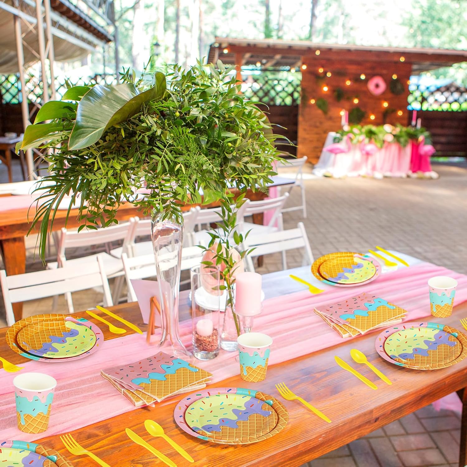 280 Pcs Ice Cream Party Decorations Paper Plates Napkins Cups Forks Set Disposable Tableware Supplies for Birthday Baby Shower Appetizer Lunch Dinner Dessert, Serve 40(Ice Cream Party)