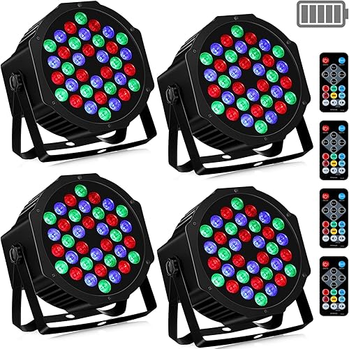 Miniatura 9 de Luces Par de 36 LED alimentadas por batería, RGB de 36 W, paquete de 2 luces activadas por sonido, reproducción automática por control remoto DMX