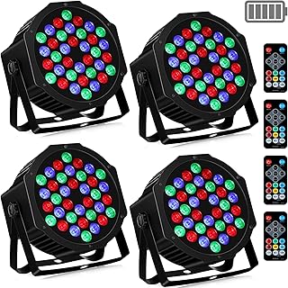 36LEDs Battery Powered Par Lights - RGB 36W Rechargeable Par Stage Lights Sound Activated Remote DMX Control Uplights for Event Wedding Party Church Music DJ Dance Show Stage Lighting 4 Pack