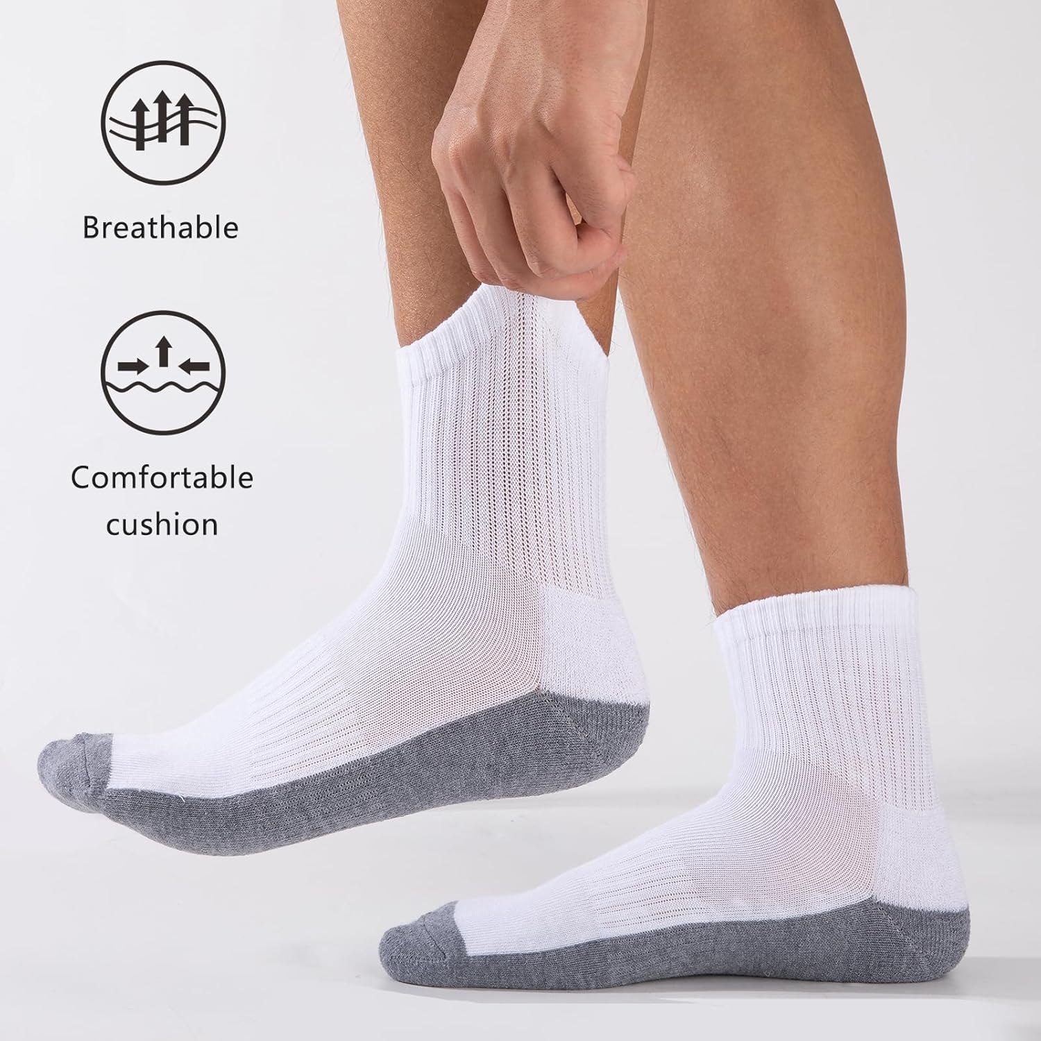 Heatuff Mens Cushioned Ankle Socks, Comfort Athletic Running Casual Quarter Socks (8 pairs) - Image 2