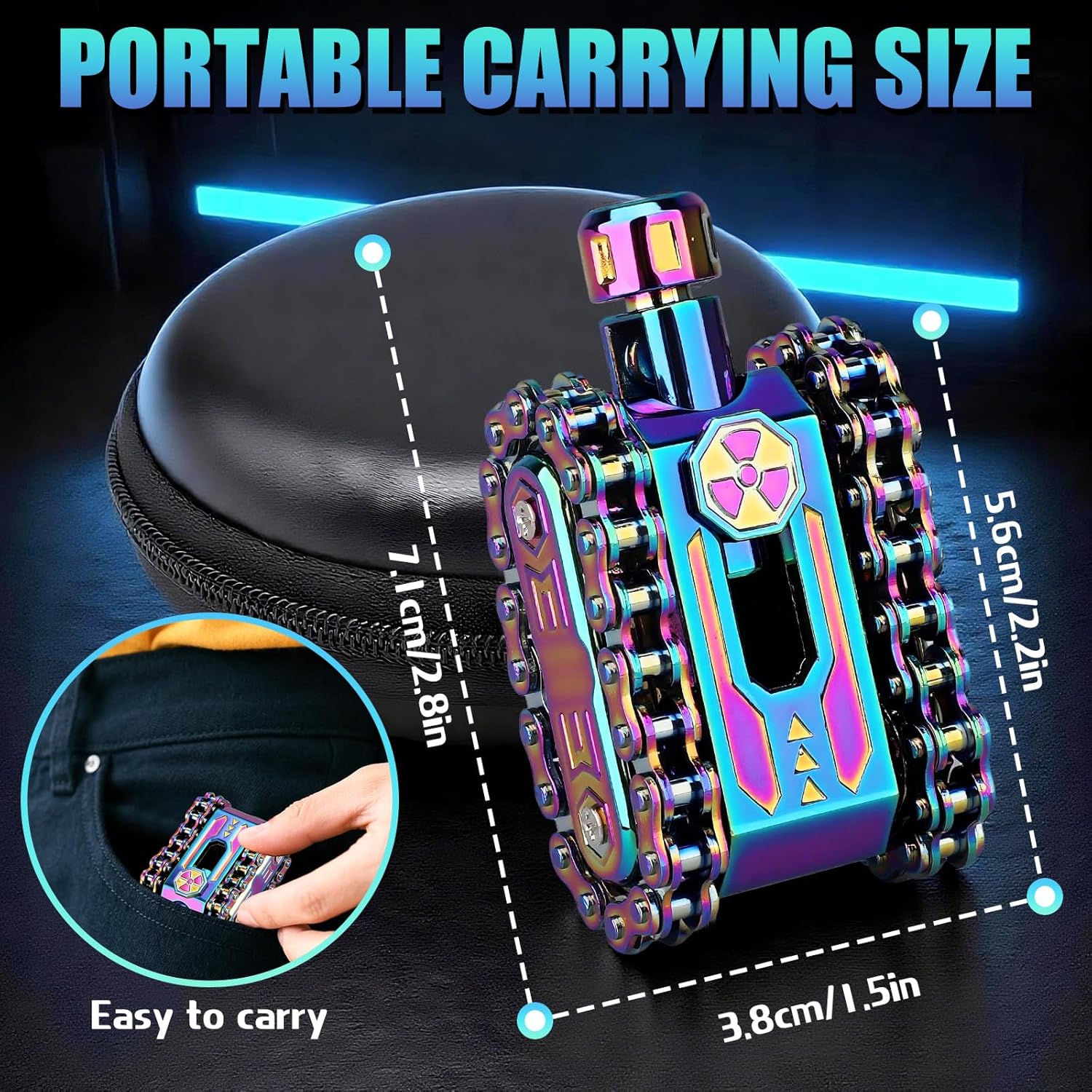 Tank Fidget Spinner, Fidget Hand Roller Slider for Kids Adults, Metal Sprocket Chain Fidget Toy, Transformable Sensory Toy for Stress Relief, Cool Desk Toy for Office Easter Basket Stuffer 4 in 1
