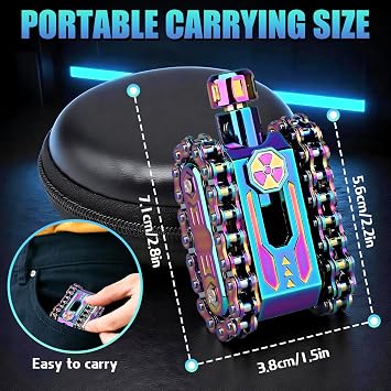 Tank Fidget Spinner, Fidget Hand Roller Slider for Kids Adults, Metal Sprocket Chain Fidget Toy, Transformable Sensory Toy for Stress Relief, Cool Desk Toy for Office Easter Basket Stuffer 4 in 1