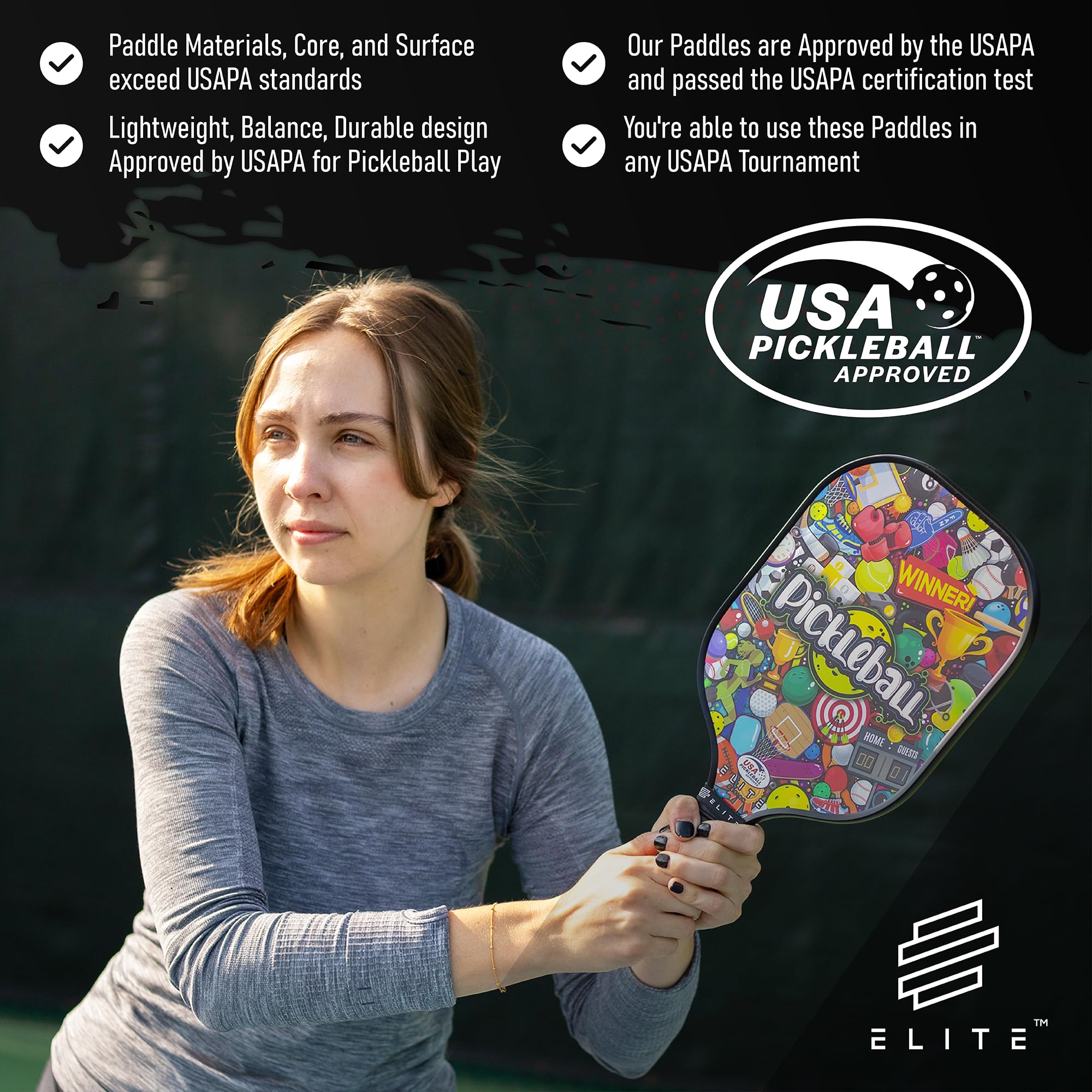 Amazon | ELITE ピックルボールパドル 4個セット USAPA承認パドル