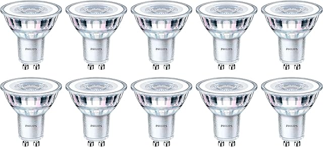 Philips LED Classic 5W GU10 Glass Dimmable Spot Light (Replacement for 50 W Halogen - Warm White, Pack of 10 (Pack of 10) Spot)