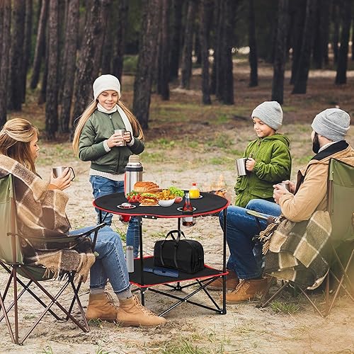 Miniatura 2 de SUPER DEAL Mesa de picnic plegable portátil con bolsa de almacenamiento y 4 portavasos, mesa redonda de playa para acampar al aire libre de 2