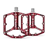 Road/Mountain Bike Pedals - 3 Bearings Bicycle Pedals - 9/16 CNC Machined Flat Pedals with Removable Anti-Skid Nails (Camouflage-Red)
