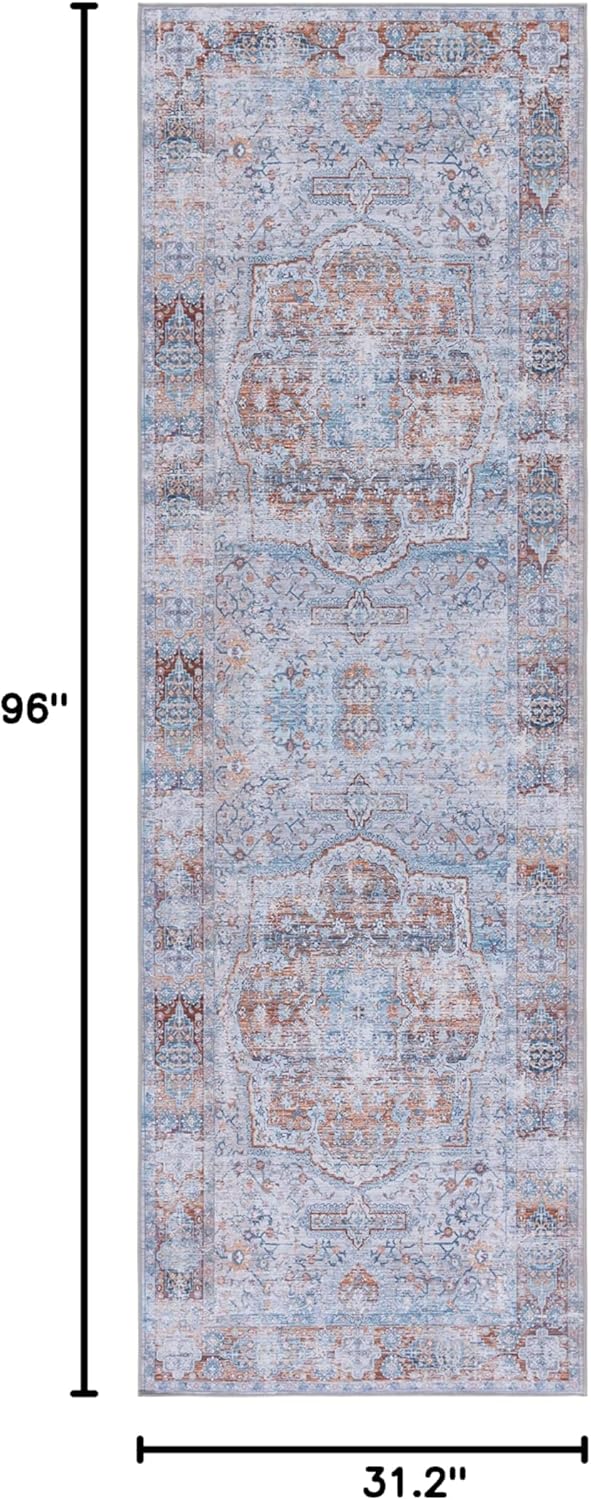 SAFAVIEH Washable Rug Tucson Collection - 2'6' x 8' Runner, Beige & Rust, Slip Resistant & Easy to Clean, Ideal for Hallway, Foyer, Entryway, Bedroom (TSN145B)