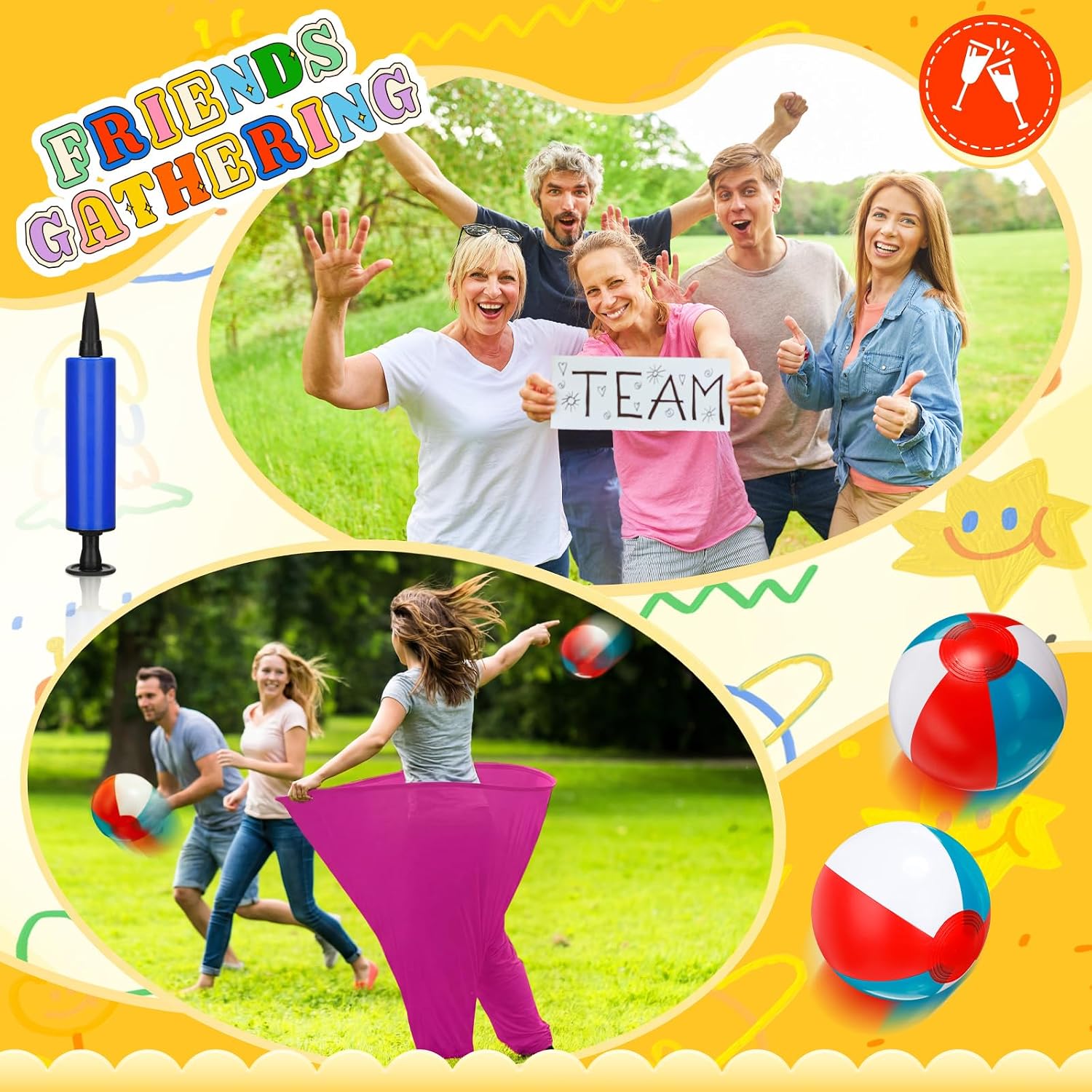 Granny Pants Yard Game Oversized Granny Pants Outdoor Game Inflatable Ball Relay Set with Bouncy Balls and Pump for Backyard Party Family Reunion Field Outdoor Tossing