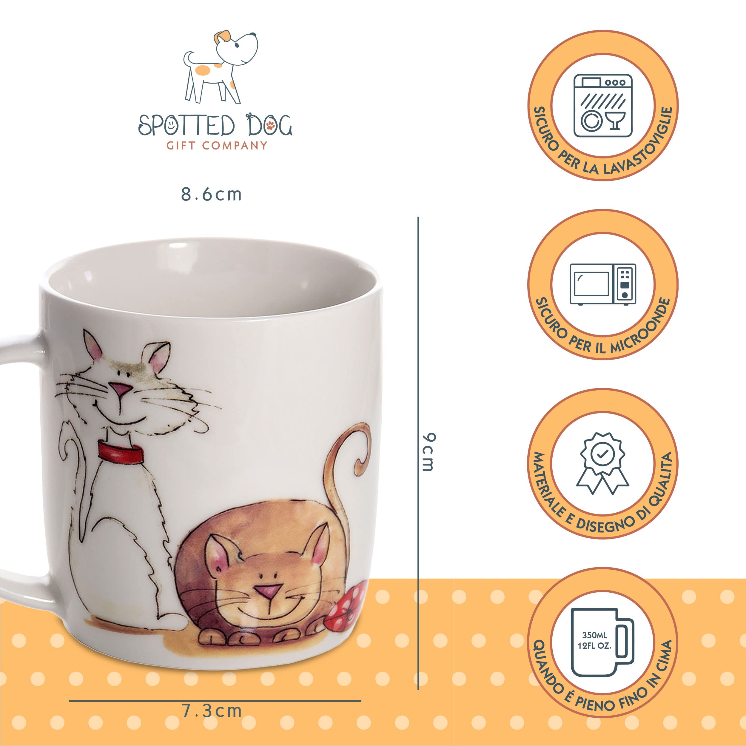 Set di 4 Tazze Gatto da Caffè in Ceramica 350 ml per Caffè e Tè, Regalo per Gattara