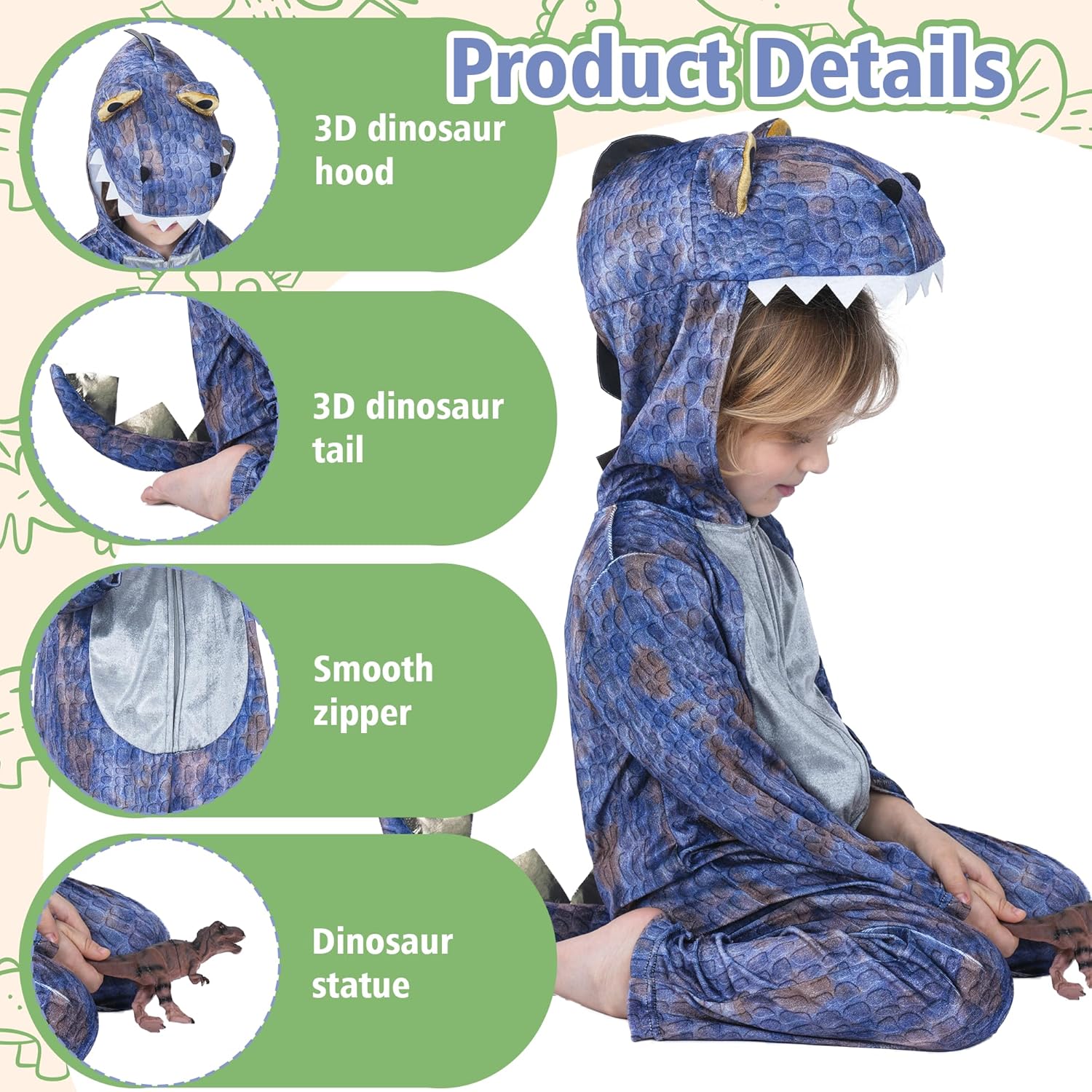 Lingway Toys Dinosaur Onesie Kids, Dinosaur Costume Kids, Dinosaur Jumpsuit for Halloween & Birthday Gift - Image 3