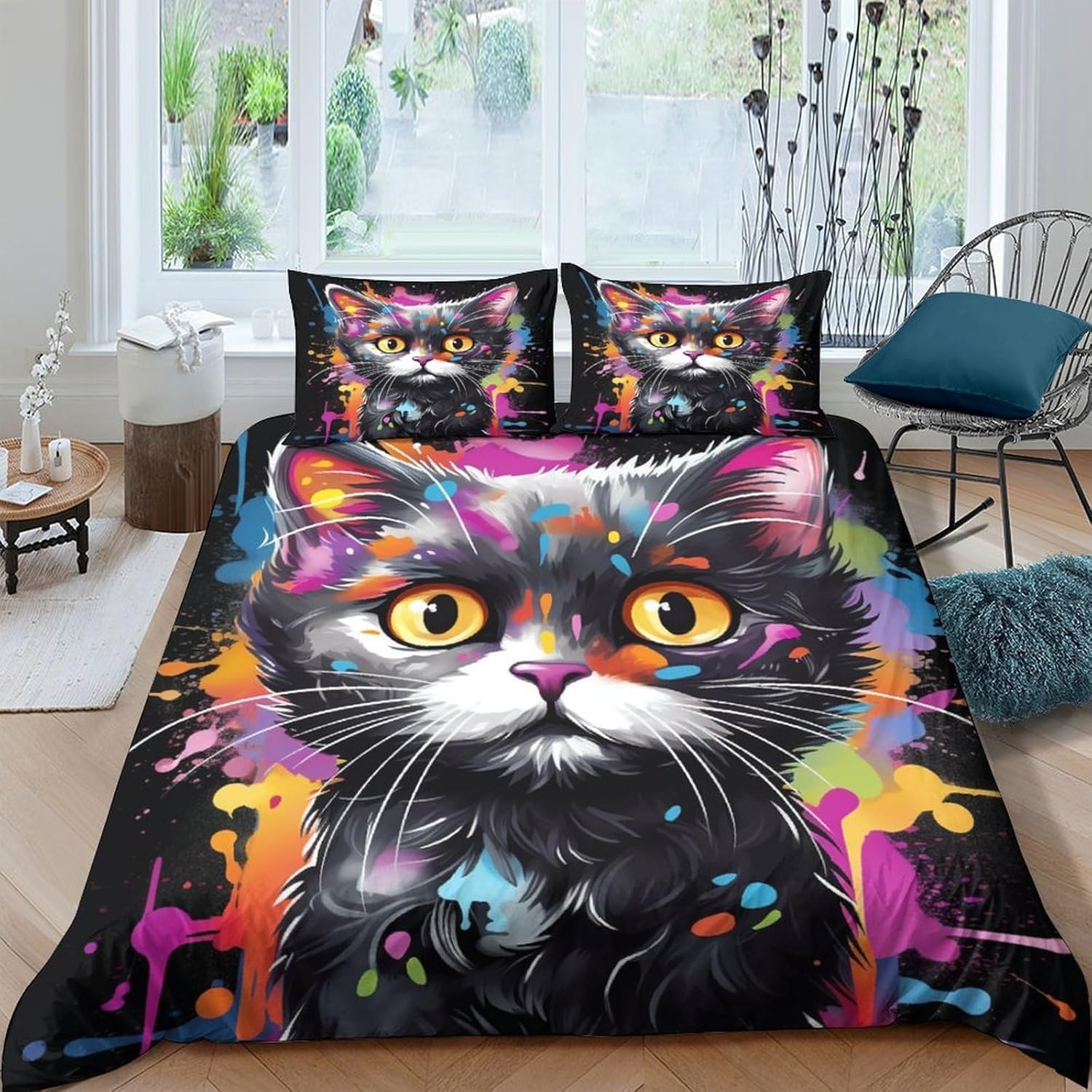 Housse de couette 240x220 chat avec fermeture éclair pour un lit impeccable sans effort