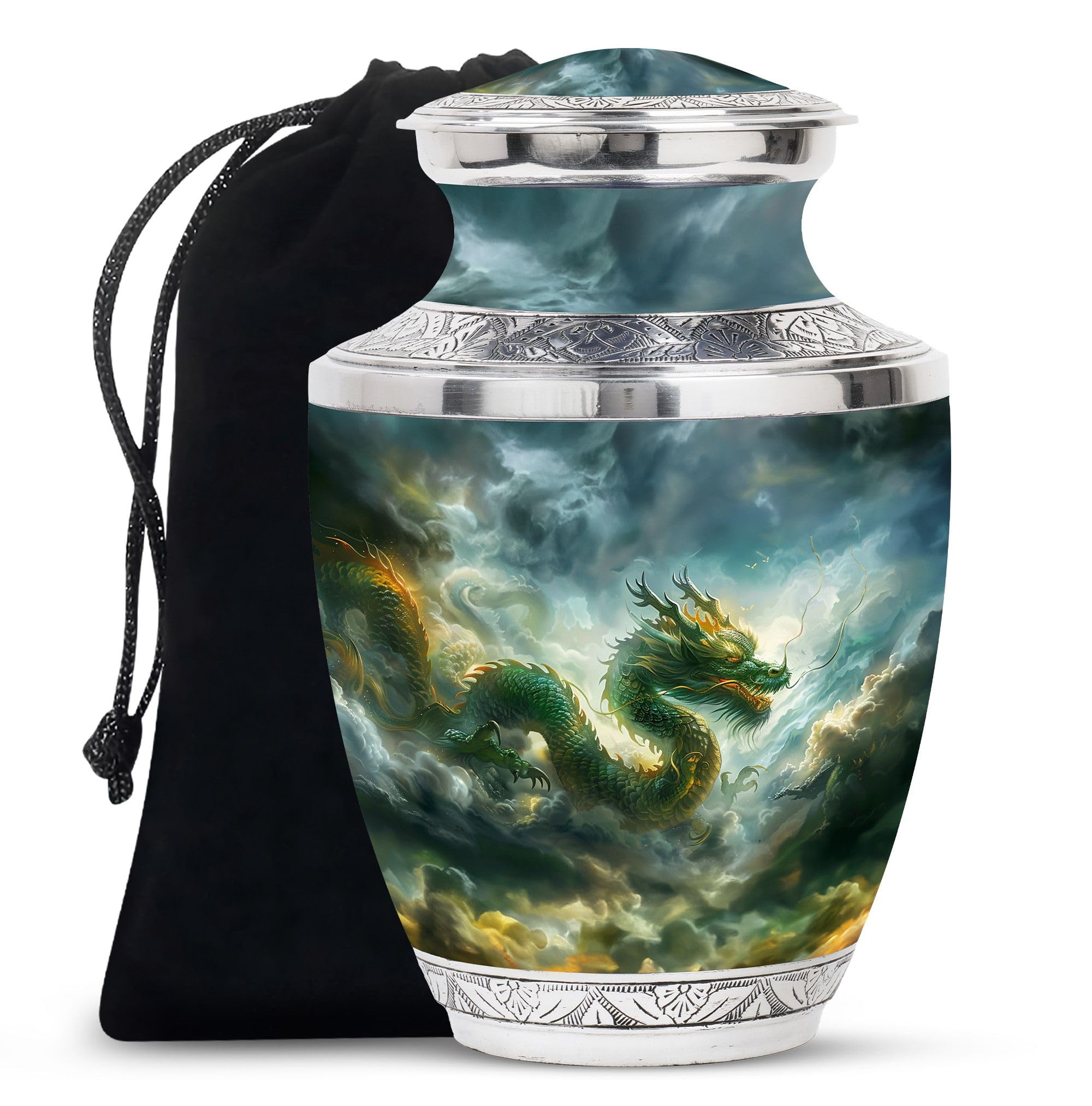 YATHABHISA Dragon Urn, Funeral Urn - Cremation Urn for Adult Men & Women - Large with Velvet Bag - Memorial for Human Remains Mom & Dad - Urn for Human Ashes - Decorative Urns for Ashes