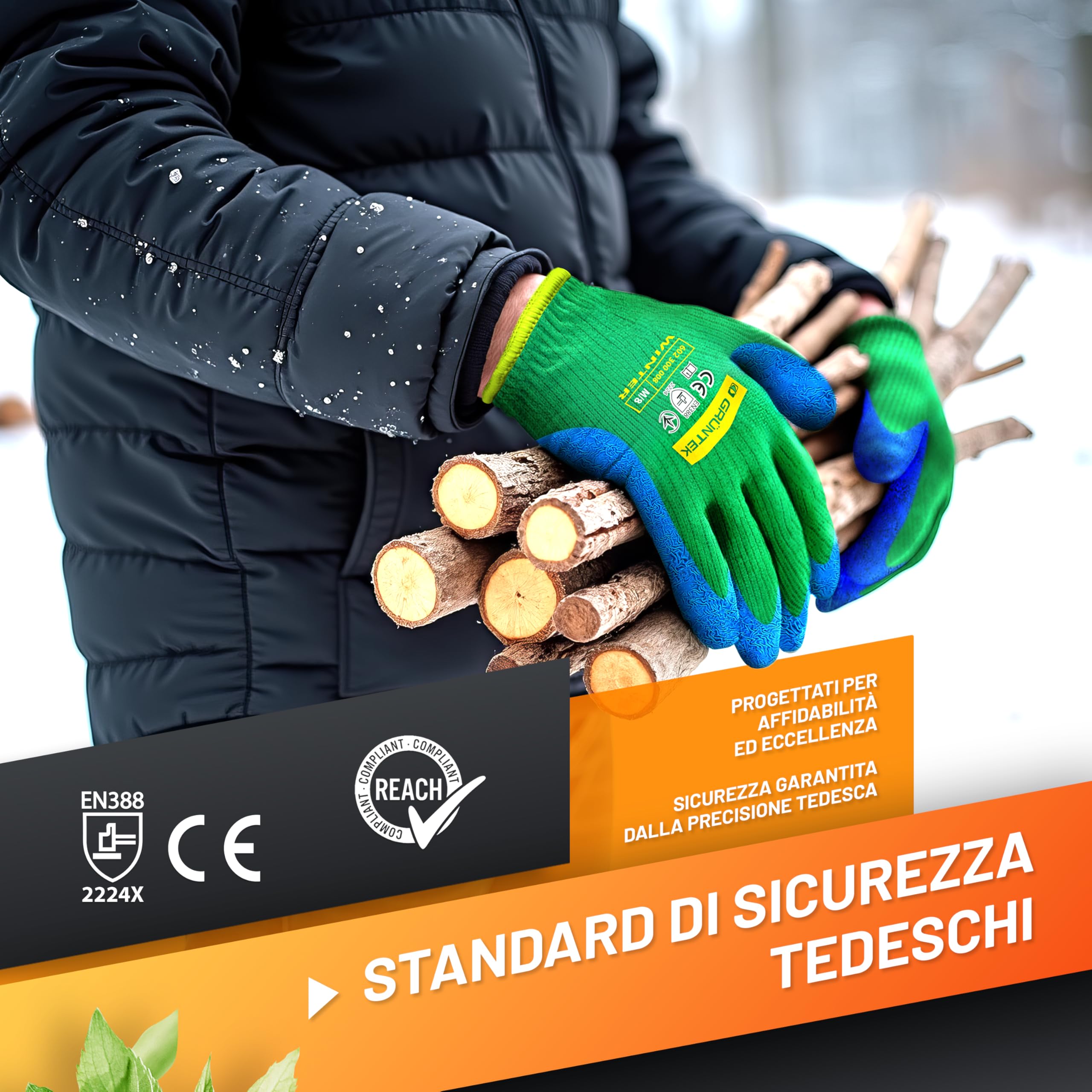 GRÜNTEK Guanti Da Lavoro E Giardinaggio Invernali - 4 Paia Taglia L/9 - Foderati Con Rivestimento Lattice Idrofugo