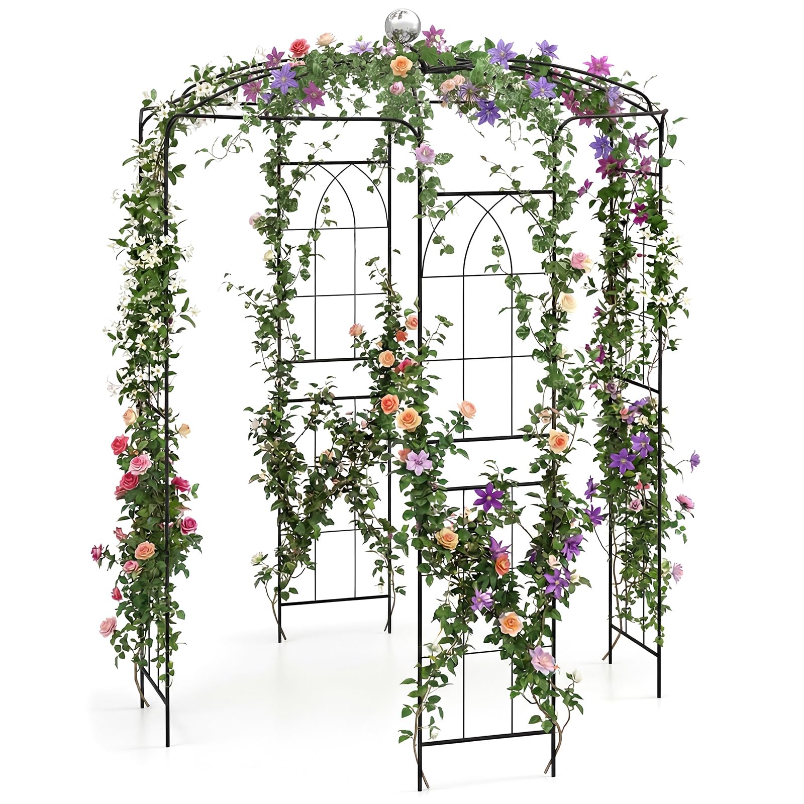 Misha&Puff String Trellisサイズ 12-18m Manhattan 97 in. Iron Arched Trellis with Gate-Elegant Garden