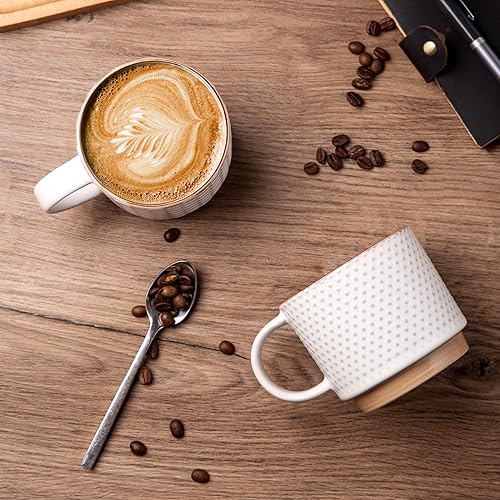 Miniatura 9 de GBHOME Tazas de café apilables de 12 onzas, tazas de café de cerámica con patrones de textura para hombre, mujer, papá, mamá, juego de 4 tazas