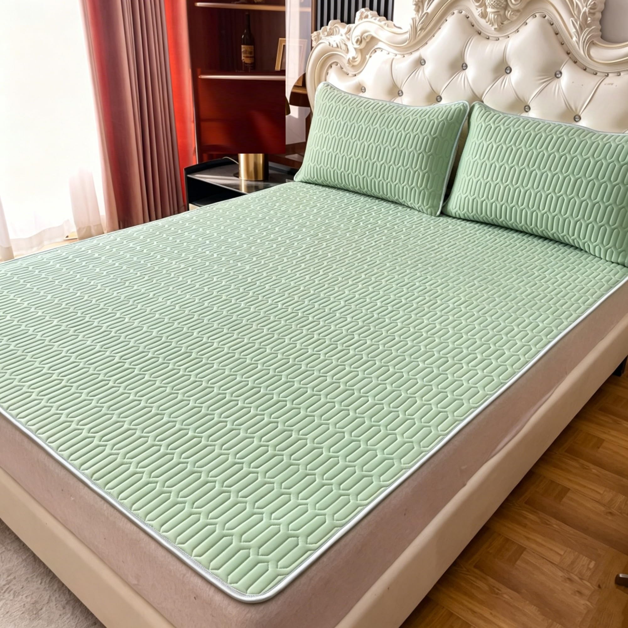 WFXXZL Cooling Mat with Pillowcase for Adult, Comfortable Foldable Summer Bed Mat, Cooling Bed Cover for Summer Home Dorm Use(Light green,Twin XL)