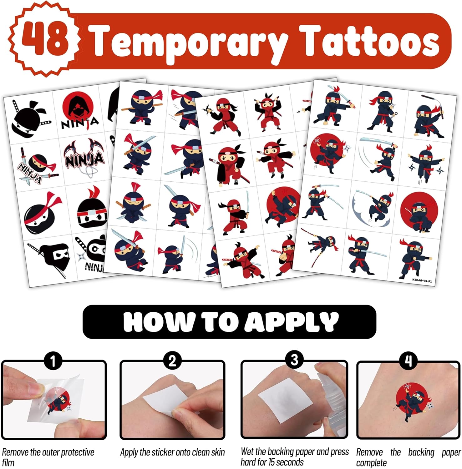 72 PCS Ninja Party Favors – 48 Pre-Cut Temporary Tattoos & 24 Ninja Punch Balloons Themed Birthday Party Decorations Supplies Favors Gifts, Goodie Bag Fillers, Classroom Rewards - Image 6