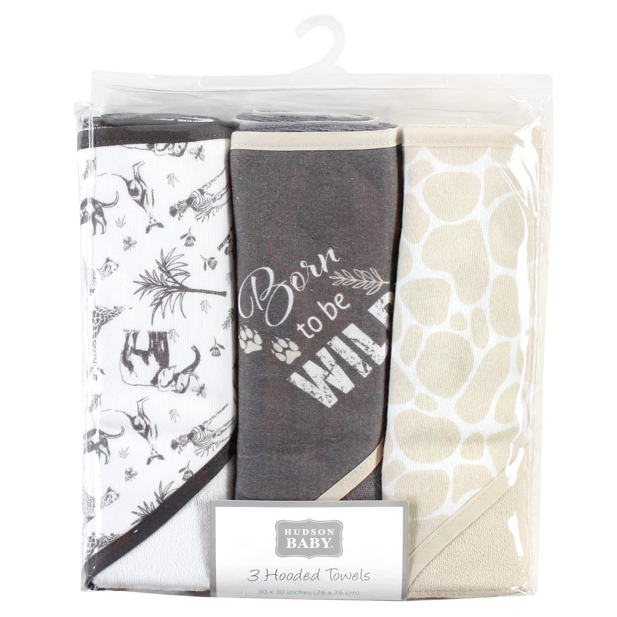 Hudson Baby Unisex Baby Cotton Rich Hooded Towels, Vintage Safari, One Size
