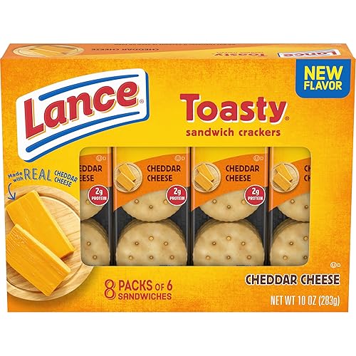 Lance Galletas tipo sándwich, queso cheddar tostado, 8 paquetes envueltos individualmente, 6 sándwiches cada uno