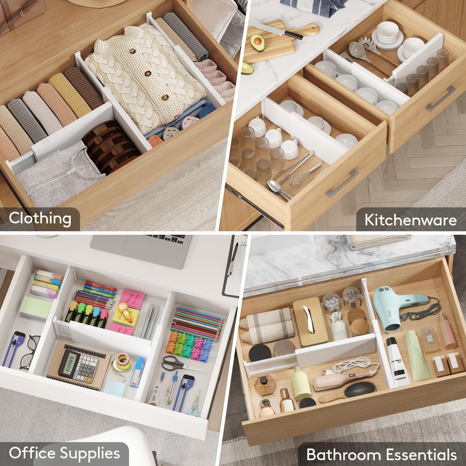 Lifewit Divisori per Cassetti in Plastica Confezione, Organizzatori per Cassetti Regolabili, Separatori per Cassetti Espandibili per Camera da Letto/Bagno/Cucina, Alti 15.2 cm, 34-50 cm, Pezzi 5