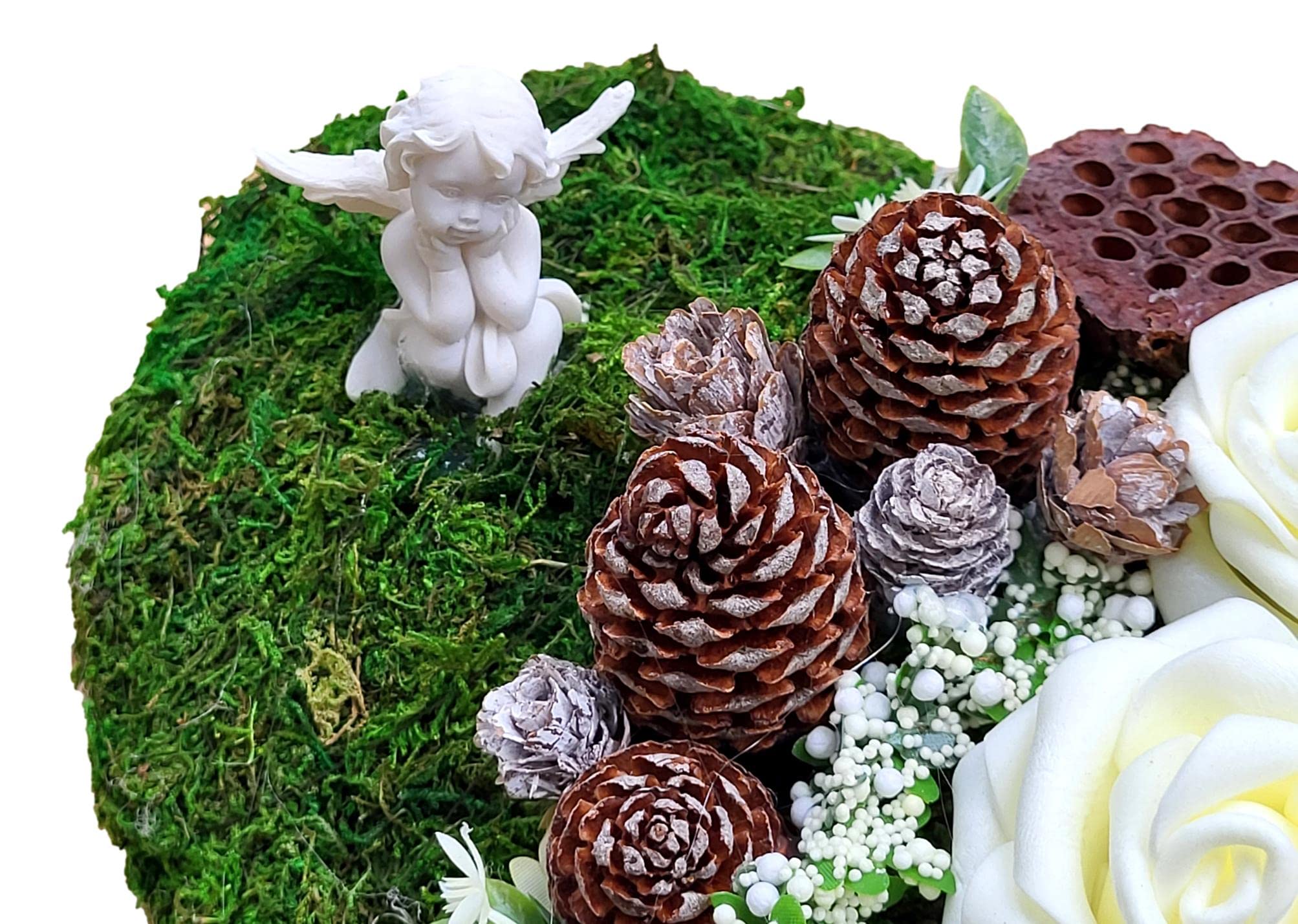 Grabschmuck Moosherz Grabgesteck mit Engel künstlich