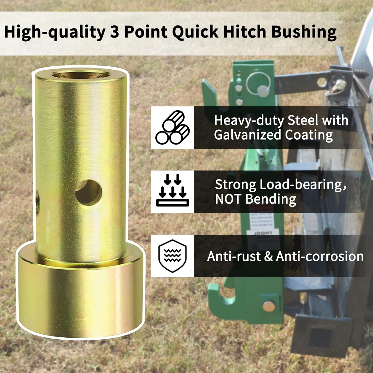TK95029 Quick Hitch Adapter Bushing Set with Top Link Bushings Fit for Cat 1 3-Point Tractor Implements Category 1 Quick Hitch Bushings, 2 Pair, Gold