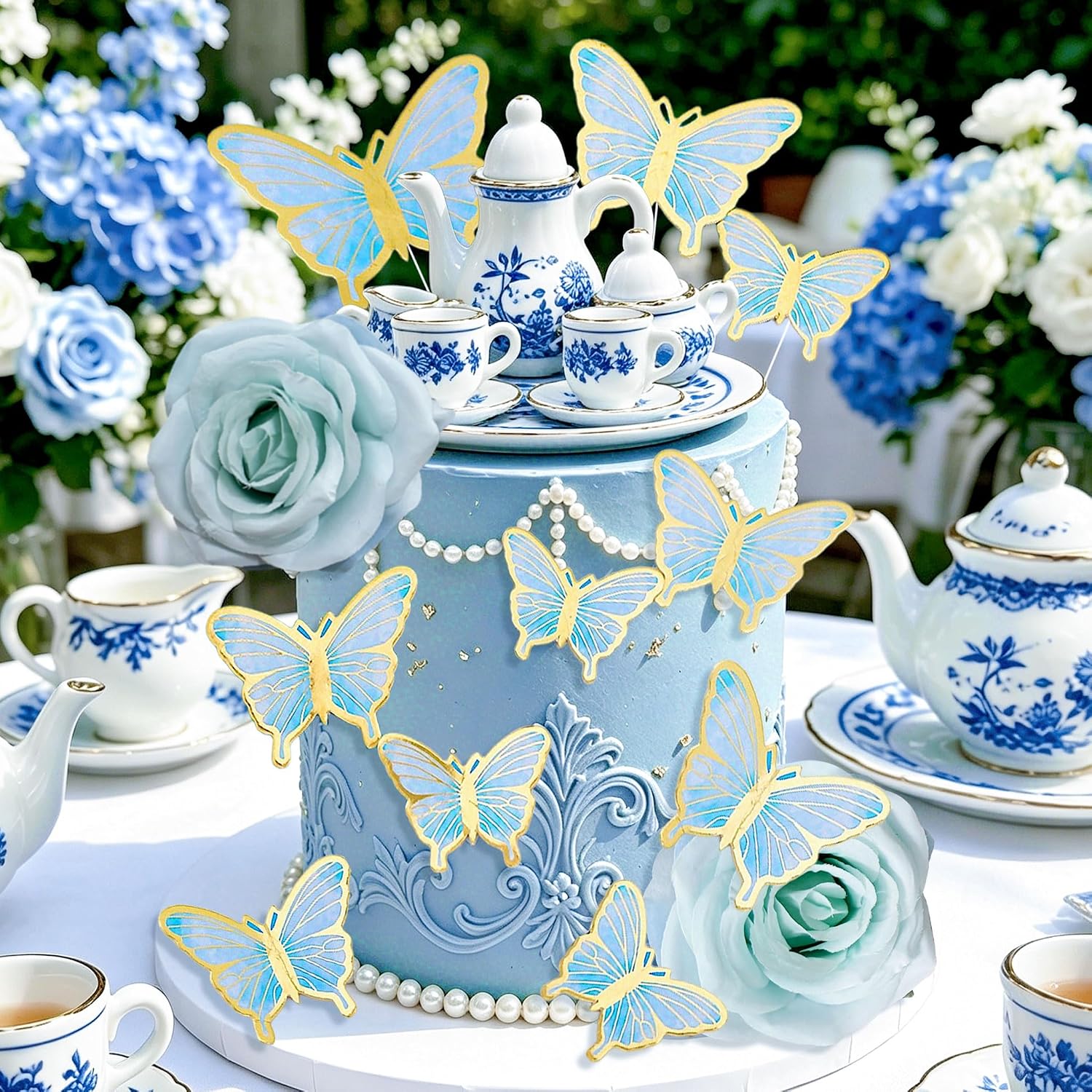 LaVenty Tea Party Cake Toppers Flower Butterfly Teapot Teacup Floral Decor