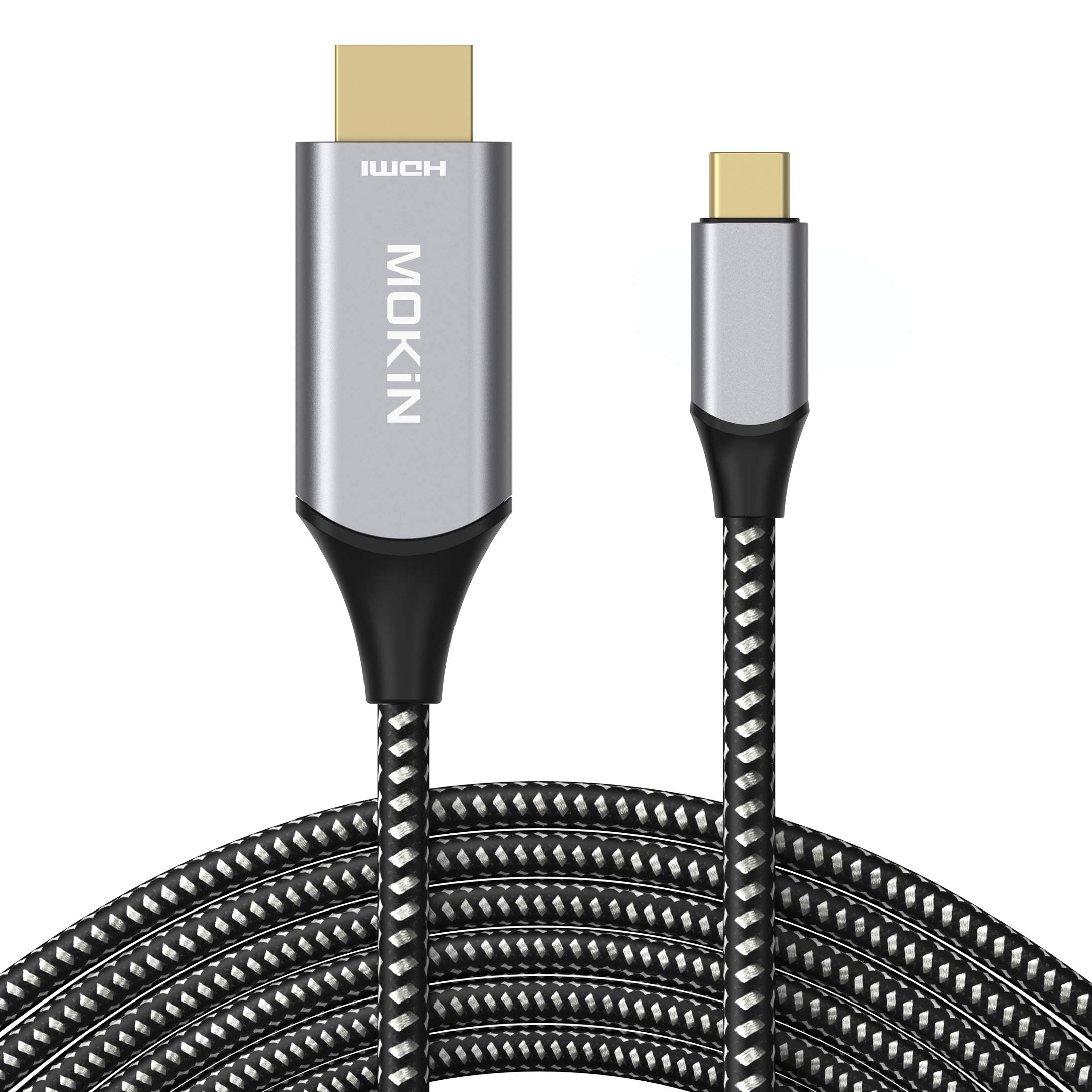 MOKiNUSB C Type C to HDMI Adapter 4K@30Hz 1.8 M for MacBook Pro 2019/2018, iPad Pro/MacBook Air 2018/2019, Samsung Galaxy S9/S8, Surface Go and Dell XPS Space Gray