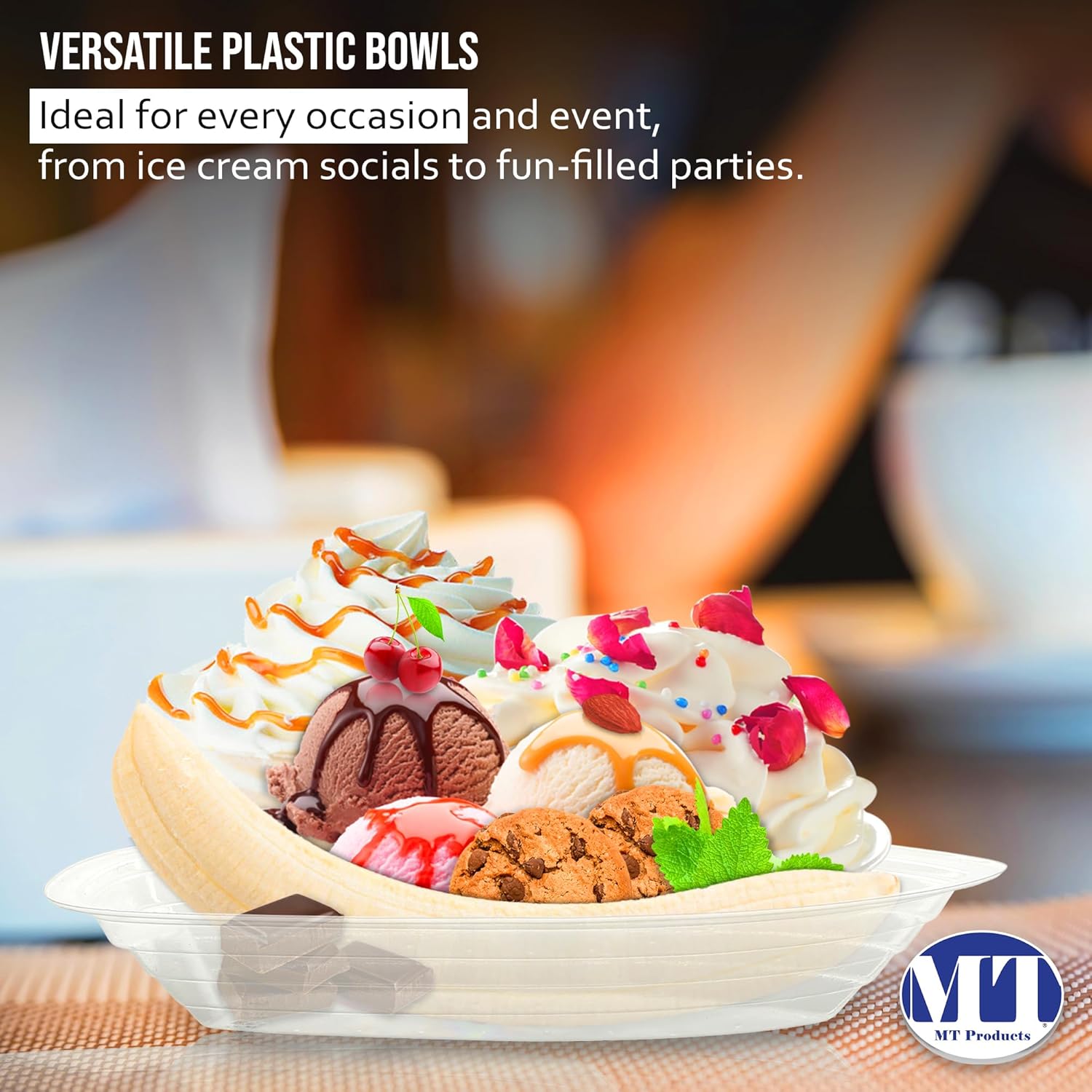 MT Products Clear Plastic Disposable Banana Split Boats 12 oz. - Ice Cream Sundae Bowls (Pack of 500) - Made in the USA