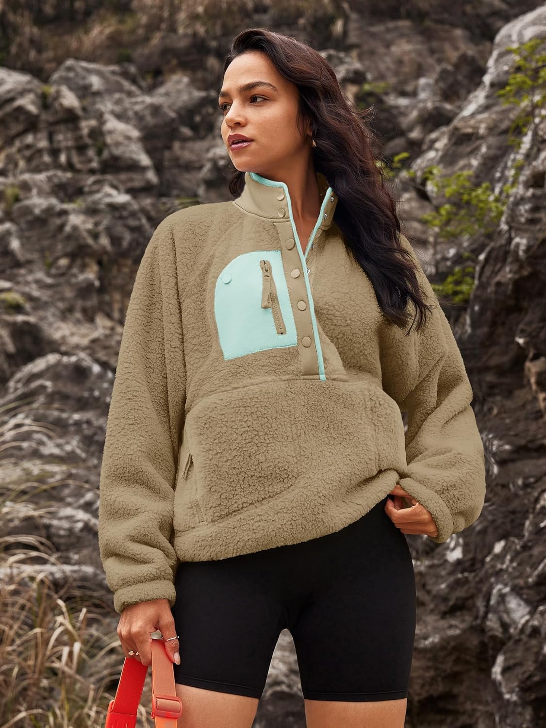 Nirovien Womens Fleece Pullover Long Sleeve Sherpa Jacket Button Down Fuzzy Sweatshirt Warm Outwear with Pockets - Image 3