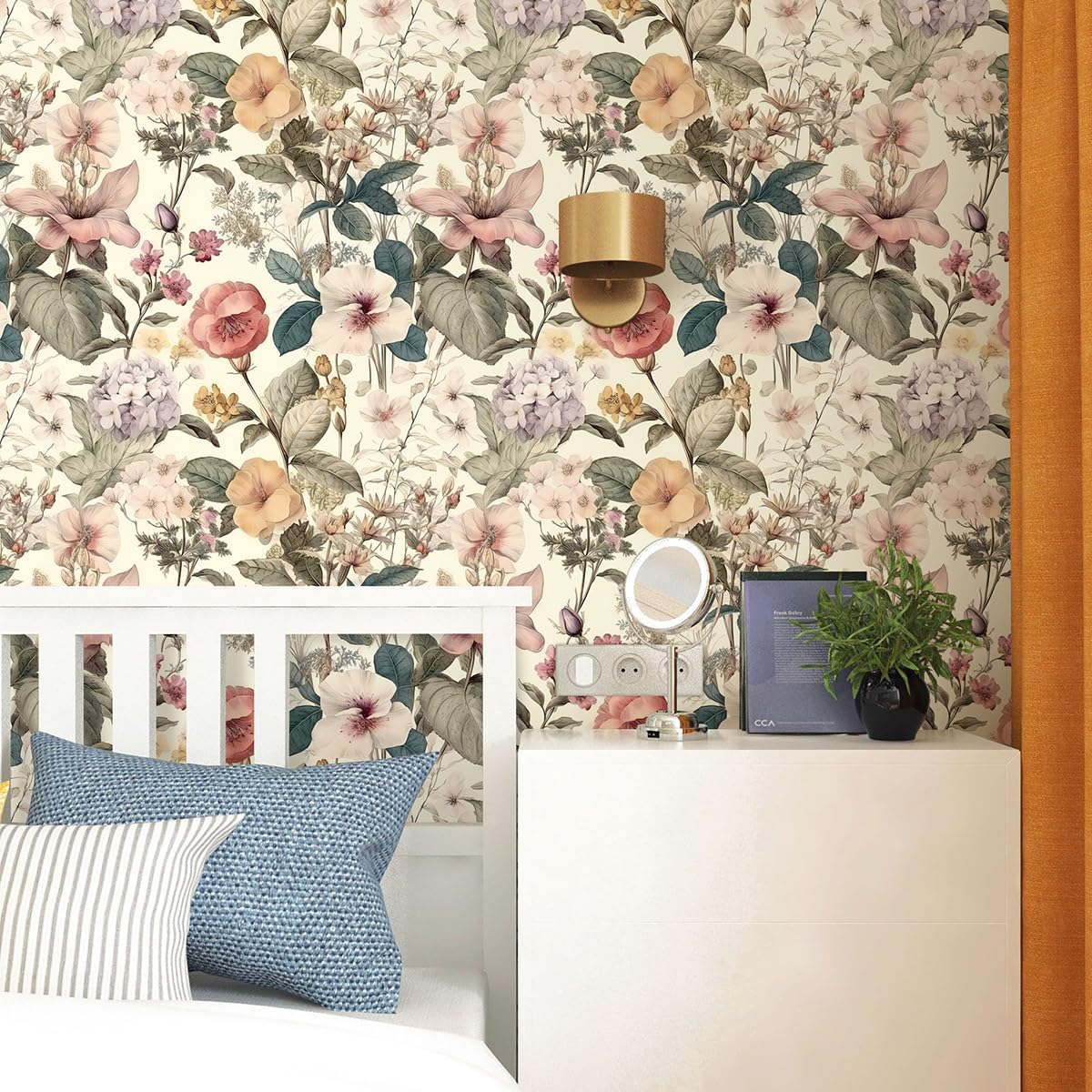 Jeweluck Floral Wallpaper Peel and Stick Vintage Floral Contact Paper Peel and Stick 16.9”x118.1” Poppy Flower Wallpaper Boho Leaf Removable Self Adhesive Wall Paper for Cabinets Bedroom Decorative A Floral 16.9inch×118.1inch