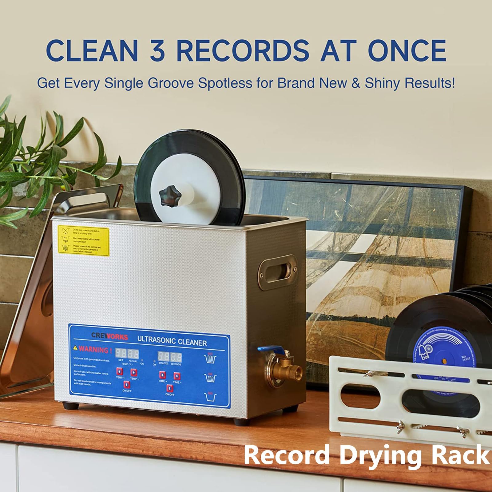 Pulitore ad ultrasuoni per dischi in vinile, pulisce 8 dischi in vinile una volta, pulizia LP fronte-retro con rotazione automatica, temporizzazione 0~30 minuti,sistema di pulizia dei dischi in vinile