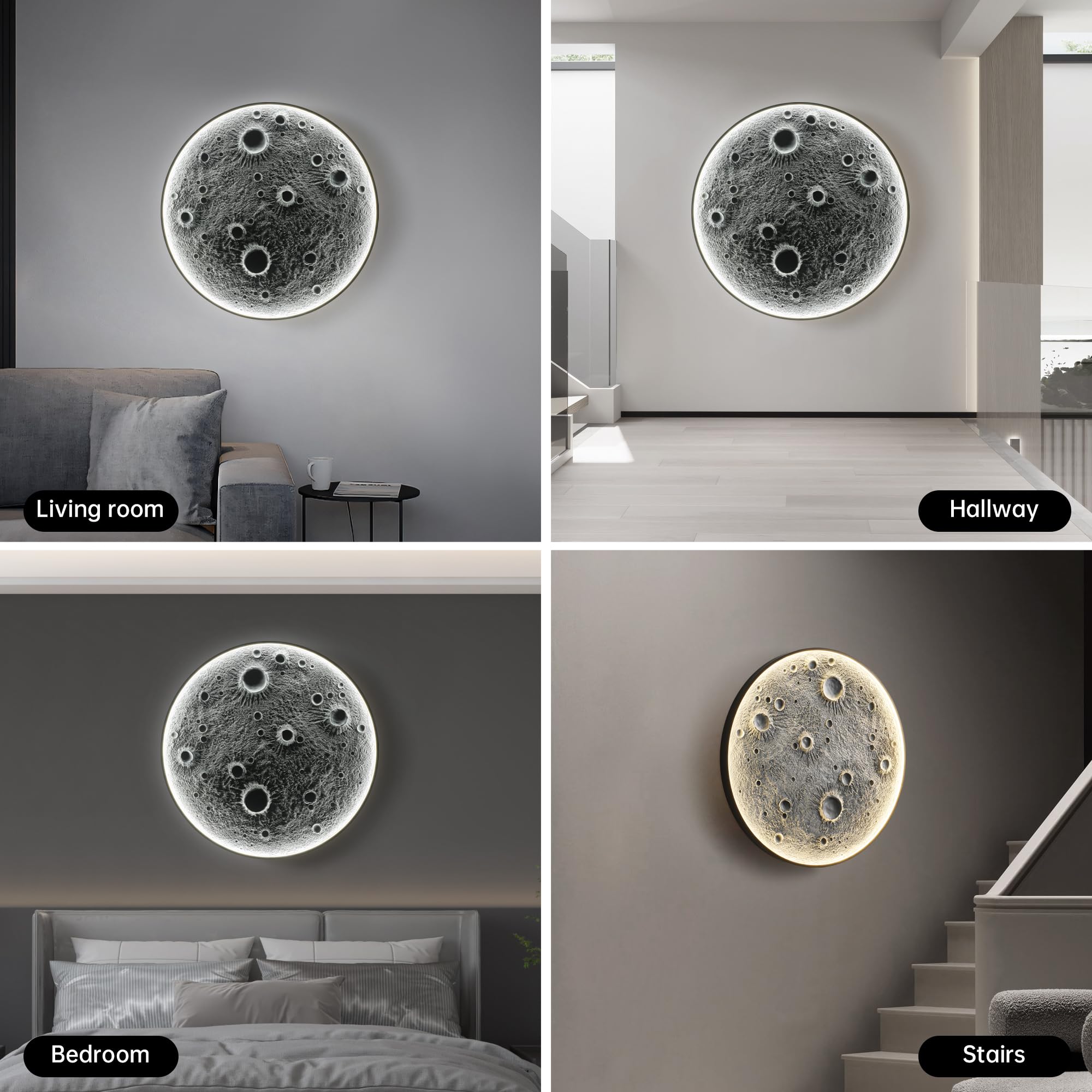 32-Inch Realistic Resin Moon Wall Lamp with Dual Brightness LED - Plug-in Dimmable Wall Light Fixture Remote Control — view 6