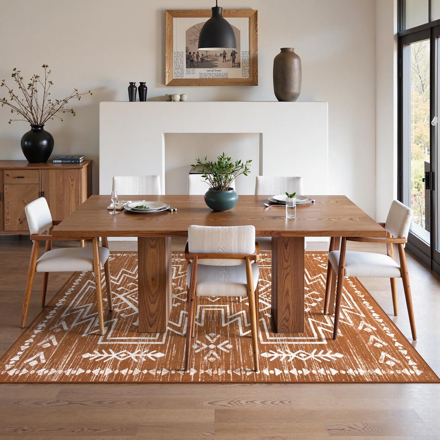 Lahome 5x7 Boho Rugs for Living Room, Washable Bedroom Western Area Rug, Low Pile Soft Burnt Orange Carpet, Stain Resistant Distressed Fall Rug Aztec Carpets for Dining Room - Image 6