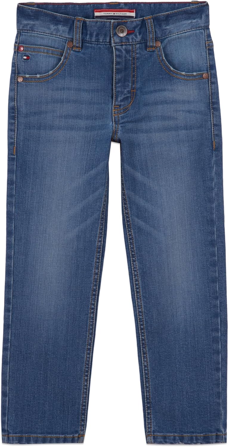 Tommy Hilfiger Boys' 5-Pocket Stretch Slim Straight Leg Denim Jean, Zipper Fly & Button Closure