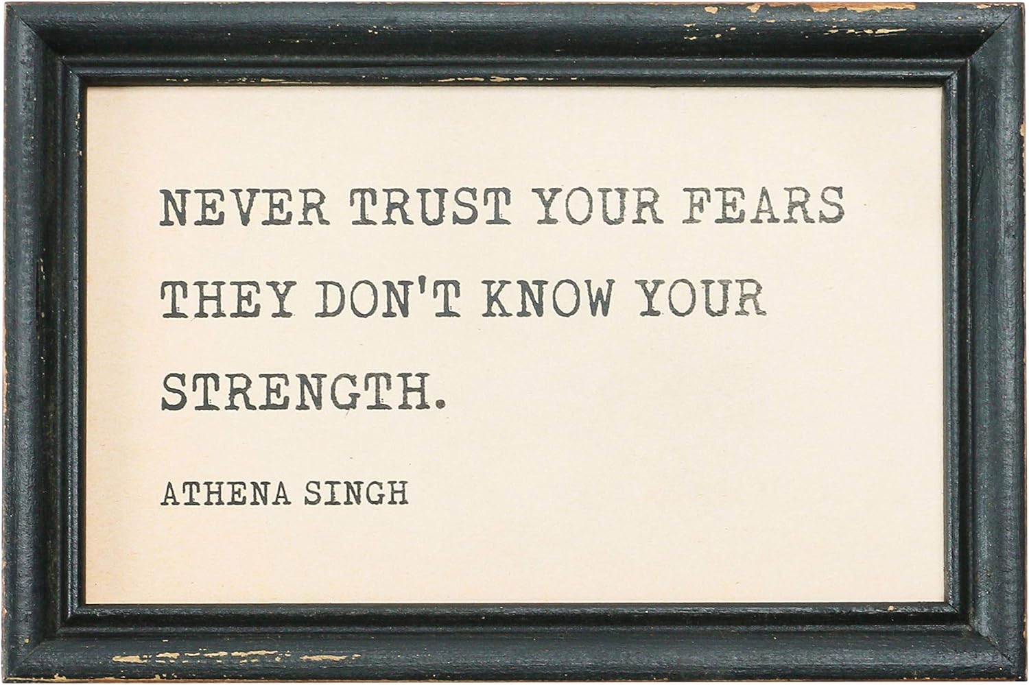 Creative Co-Op Metal and Glass Table Frames with Inspirational Quotes, Cream and Black, Set of 4