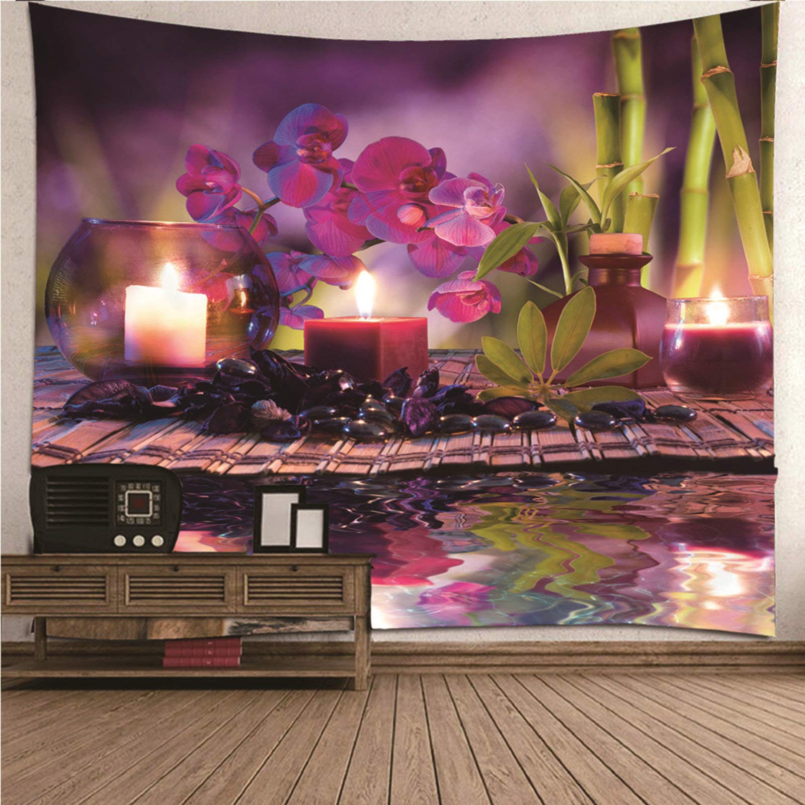 Tapiz de pared con flor y vela zen para transformar tu dormitorio en un templo de calma