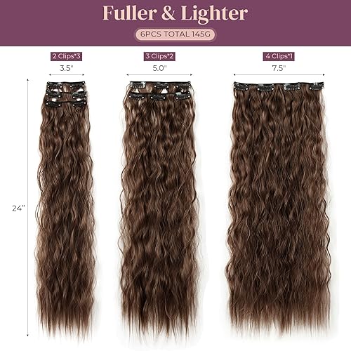 Miniatura 32 de LONAI Extensiones de cabello con clip, 6 piezas rizadas de 24 pulgadas de largo, sintético, postizo para mujer, mezcla de gris/plata/blanco Mezcla