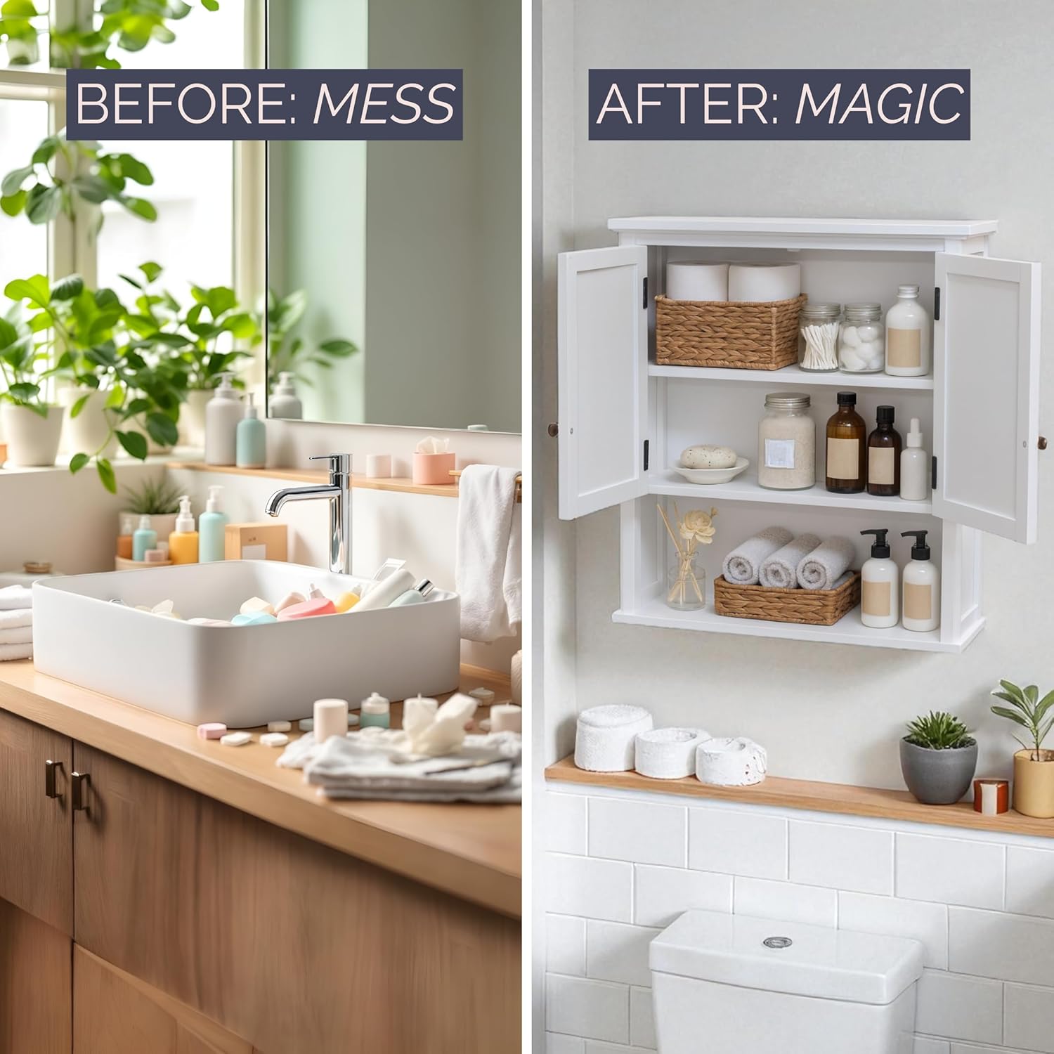 Dorset Bathroom Wall Cabinet - White Bathroom Cabinet Wall Mount Medicine Organizer with Adjustable Shelves, 2 Doors & Open Shelf - Space Saver Above Toilet Storage Cabinet by Alaterre Furniture