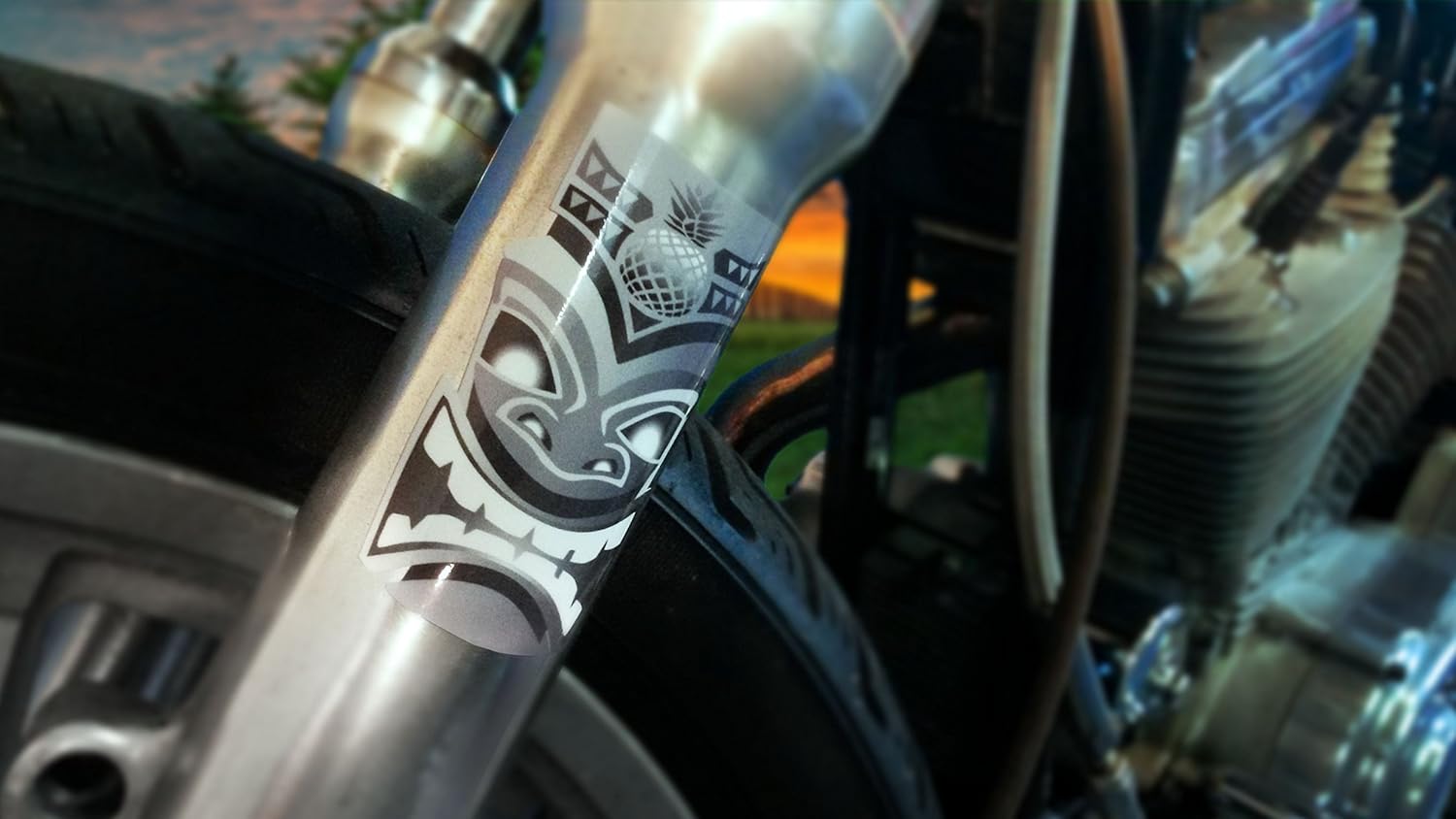 East Coast Vinyl Werkz Motorcycle Fork Decals Stickers Tiki 2pc Set