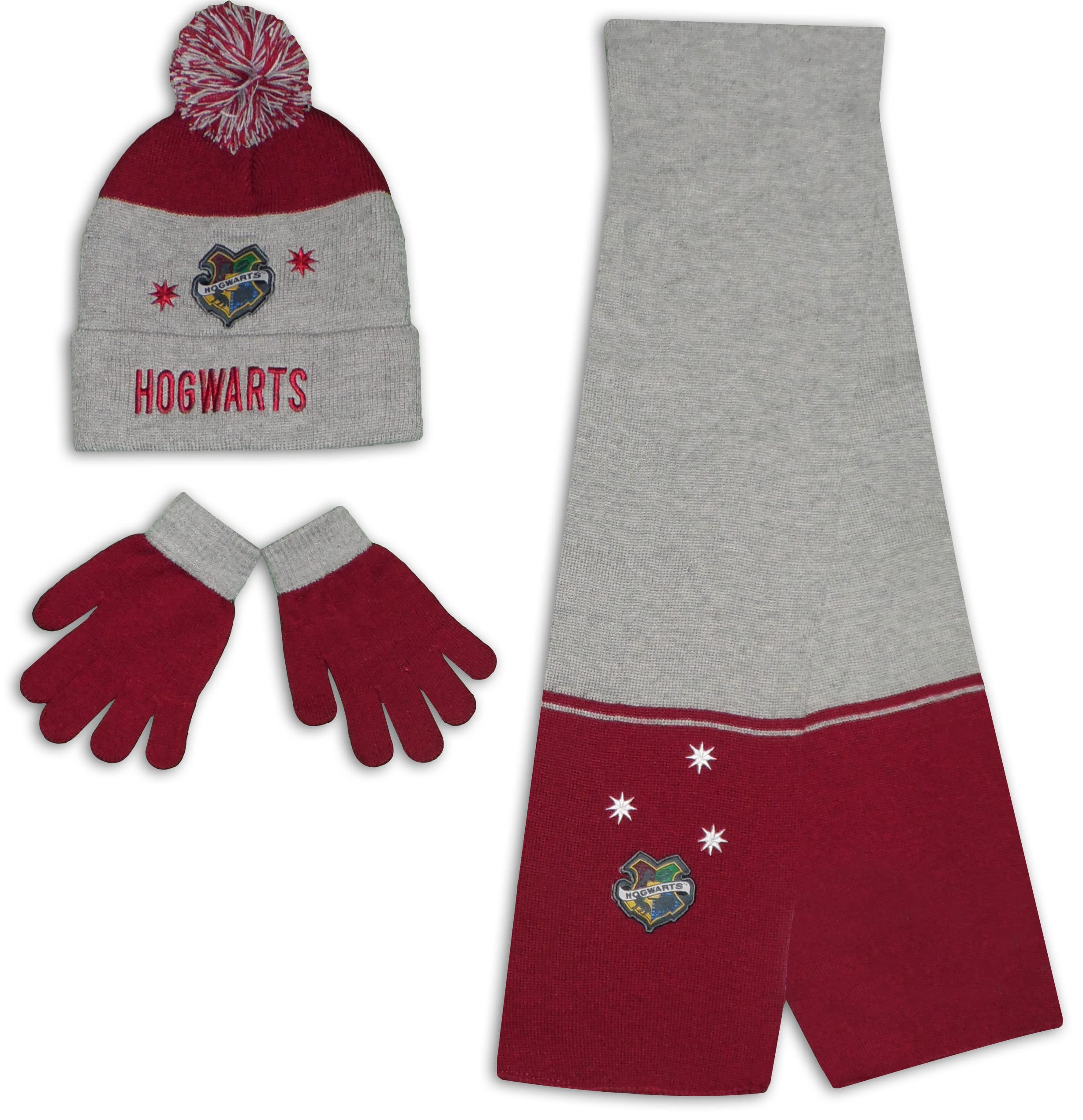 Harry Potter Kids Winter Hat Scarf and Gloves Set (Grey, 6-8 Years)