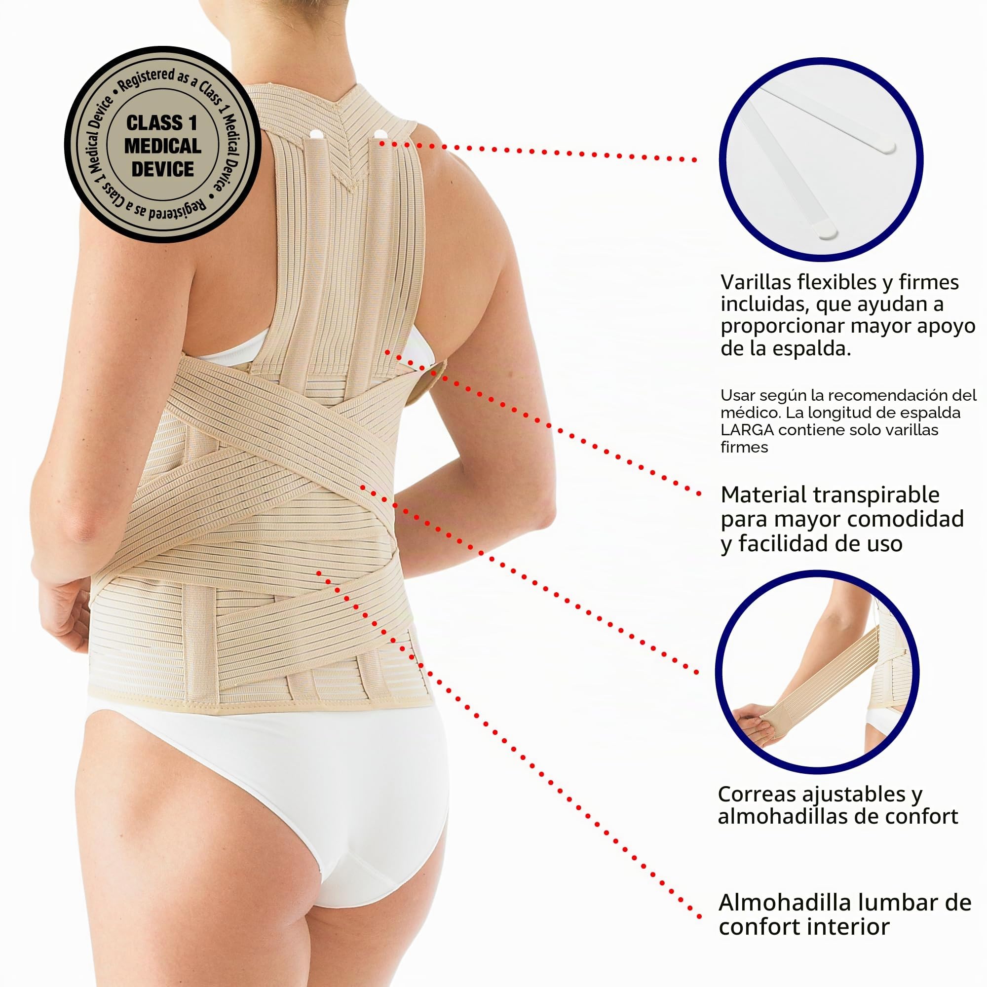 Neo-G - Faja dorsolumbar de calidad médica, para sujeción de parte inferior/media/superior.