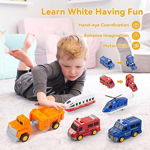 Miniatura 4 de Juguetes de construcción para niños y niñas de 3, 4, 5, 6, 7 años, vehículos de construcción 5 en 1 transforman juguetes robot, figuras de acción