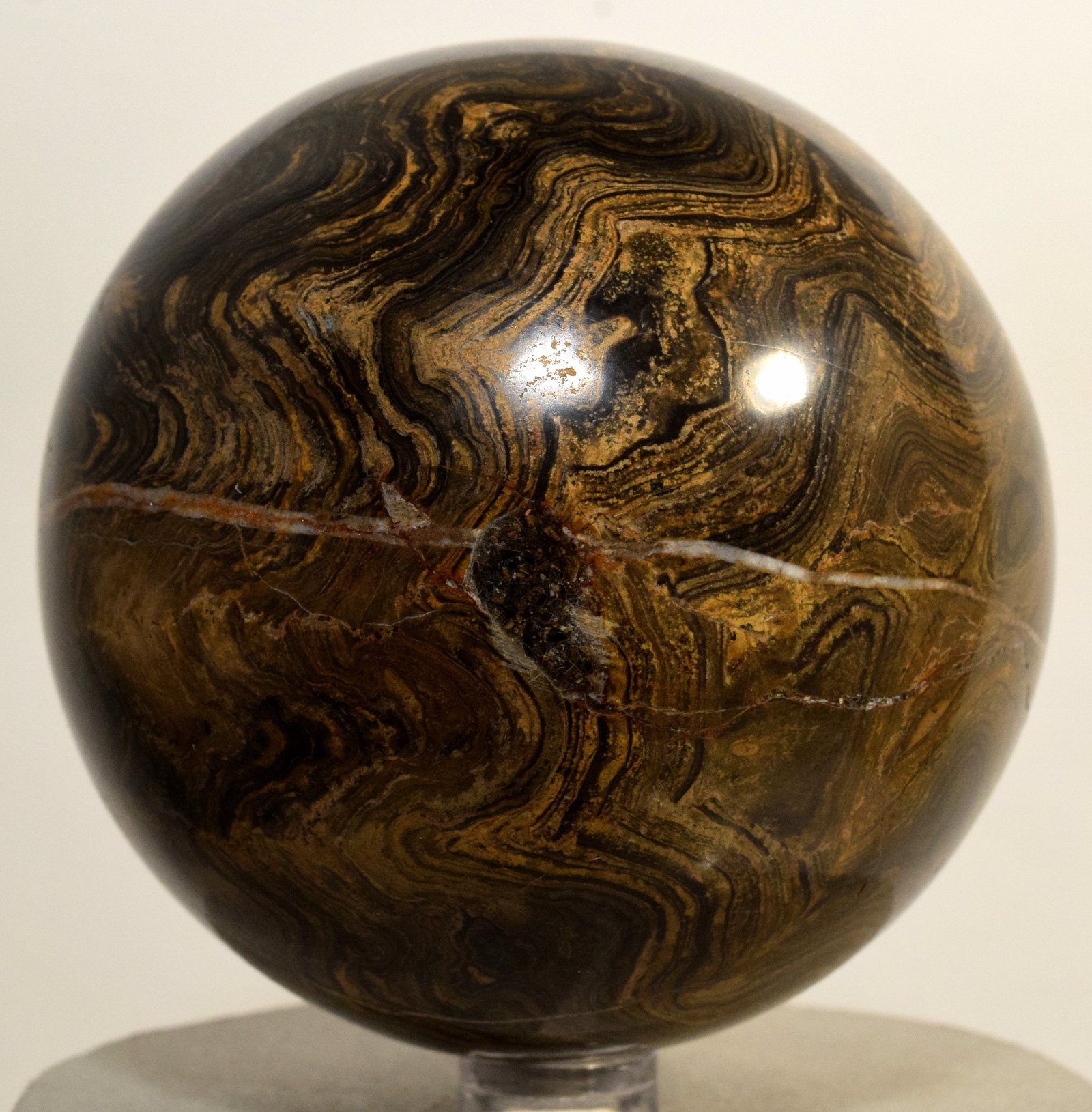 HQRP 3.1" 715g Natural Stromatolite Sphere Polished Carved Black Brown Algae Fossil Gemstone Crystal Mineral Ball - Peru + Plastic Stand