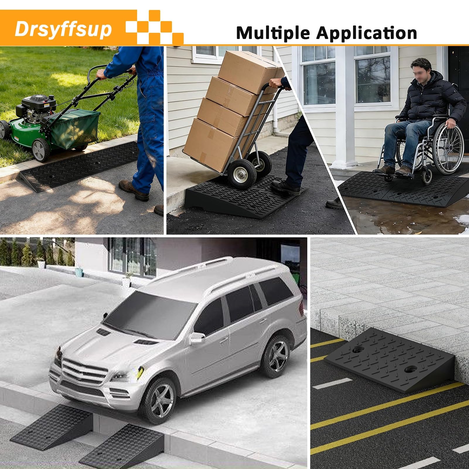 Rampa de Acceso para vehículos de 3,9"/4,3" de Altura - Kit de rampa de umbral de Goma Resistente - para muelles de Carga, garajes, aceras, Camiones, Scooters, Motocicletas y movil