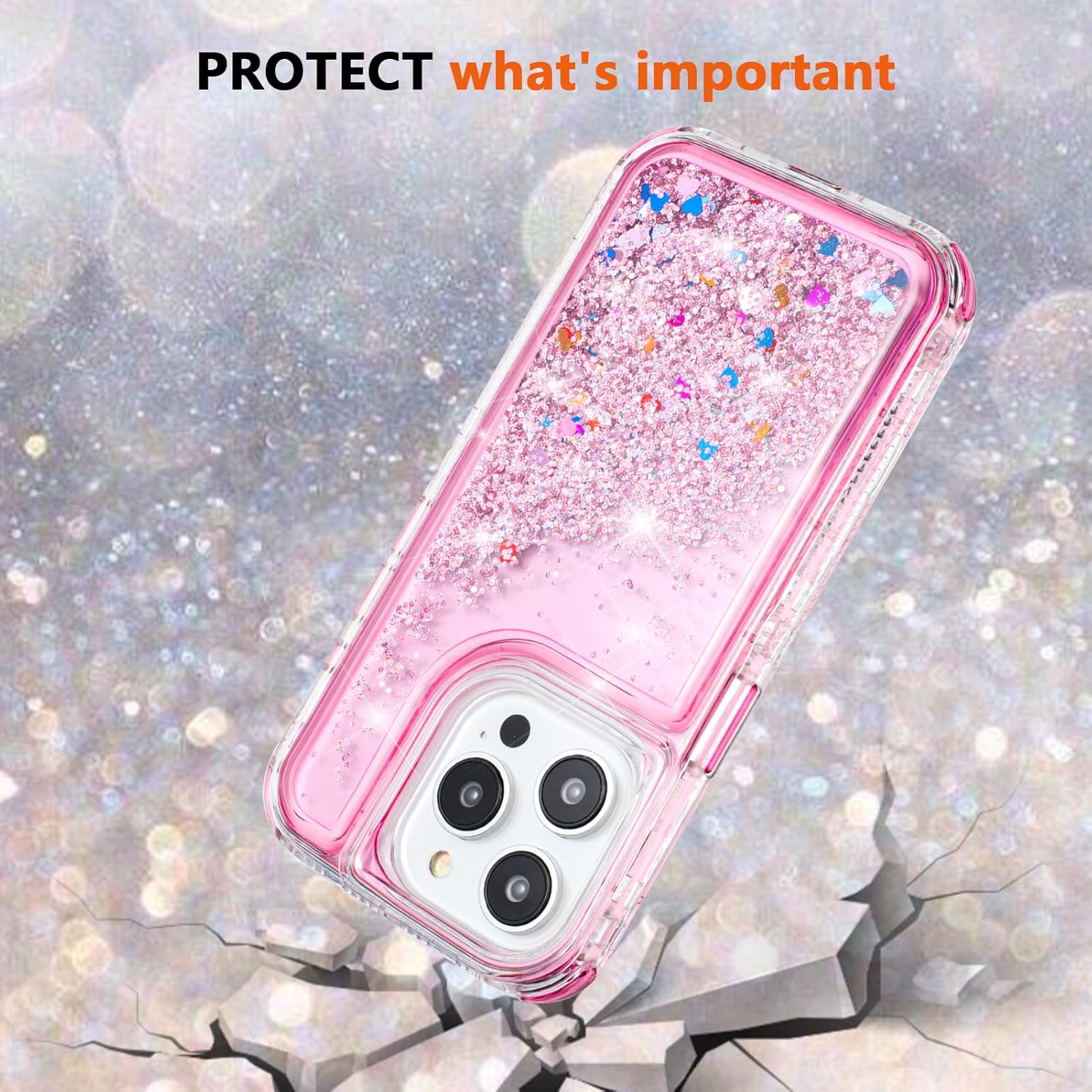 Tikoo Designed for iPhone 15 Pro Max Case Glitter for Women Girl Clear 3-in-1 Heavy Duty Protective Phone Cover with Floating Liquid Quicksand Bling Sparkly Cute Case for iPhone 15 Pro Max (Pink) - Image 8