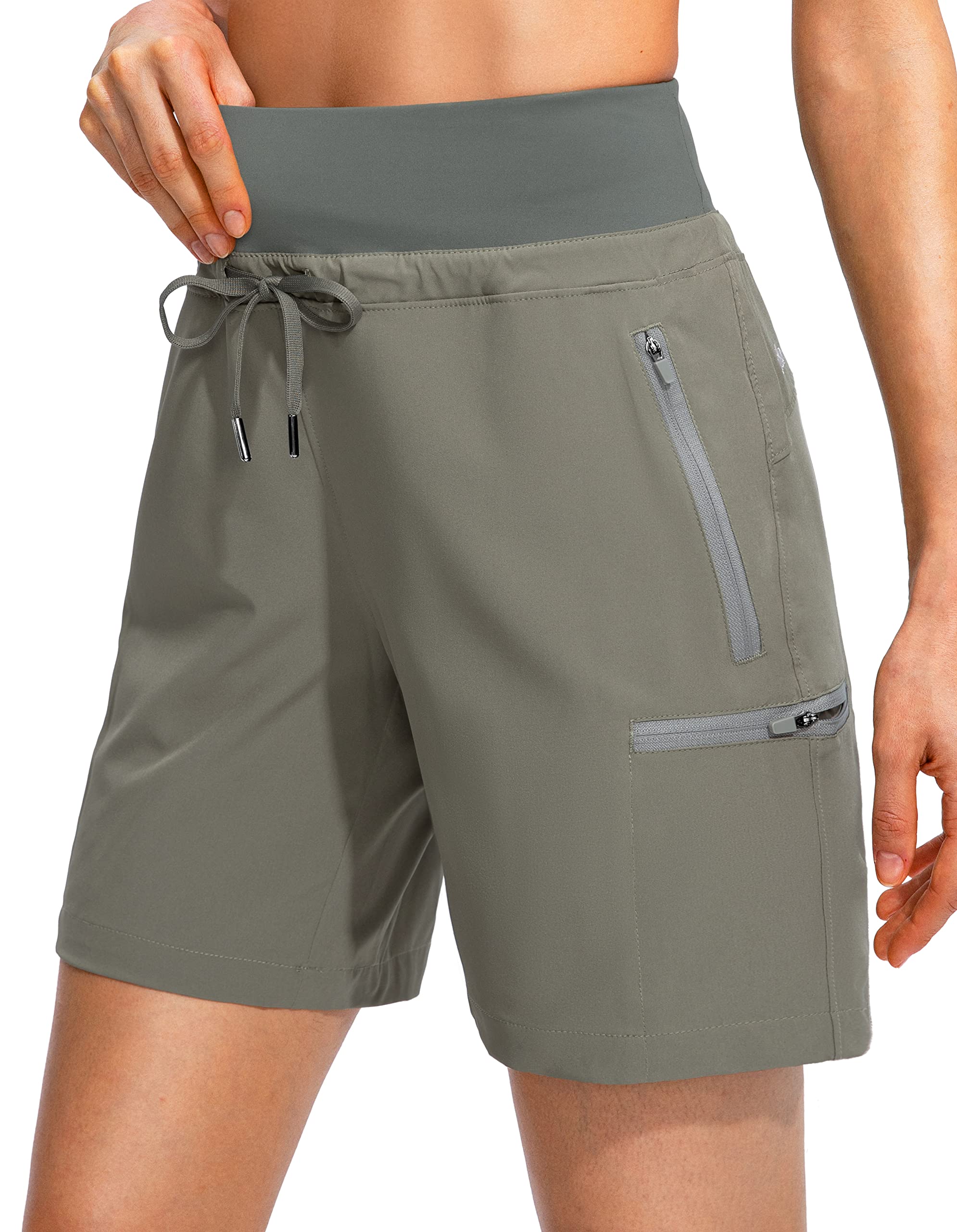 Obla Women's Hiking Cargo Shorts Zipper Pockets Soft High Waisted Quick Dry 7 Inch Long Shorts for Women Golf Athletic Summer